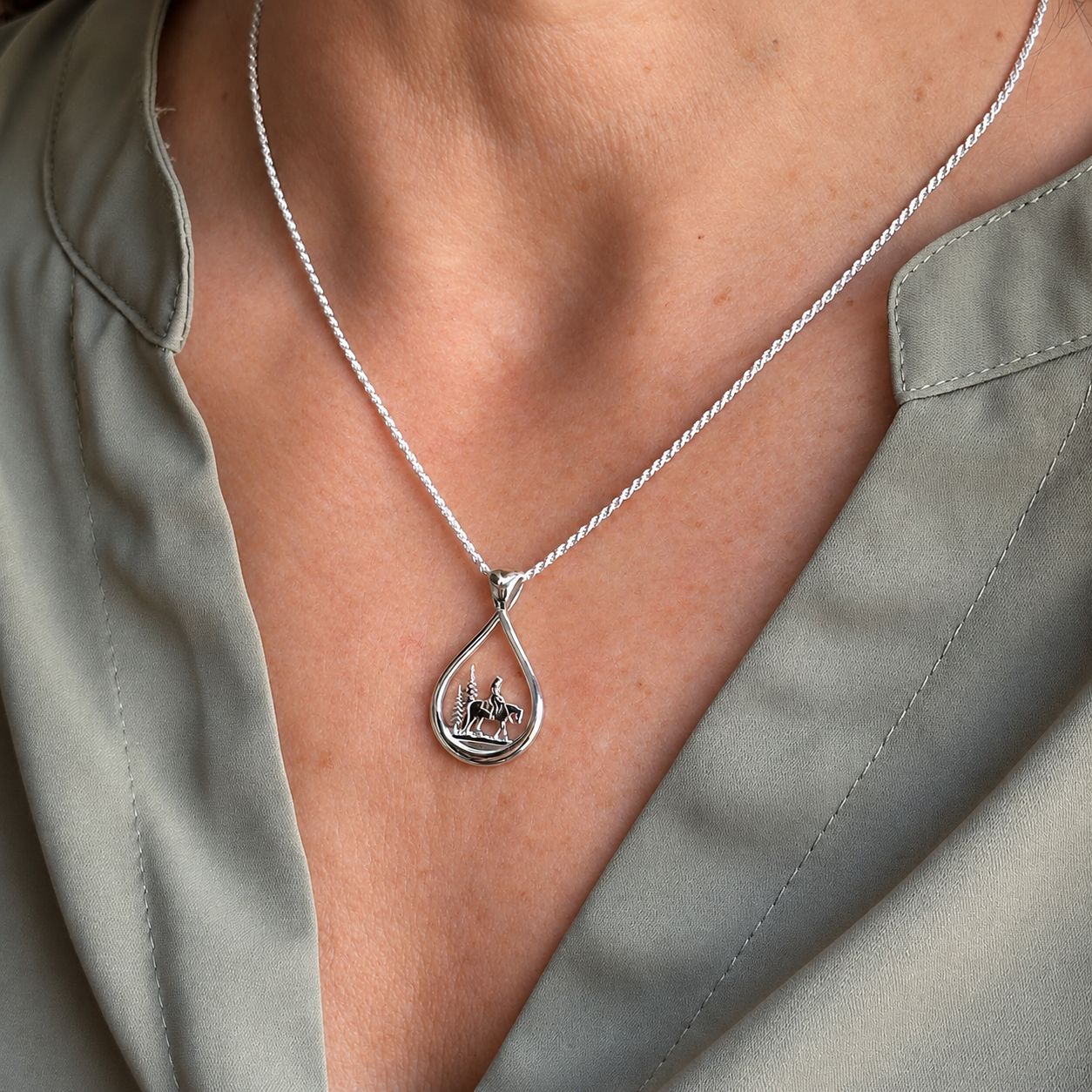 Silver Teardrop Trail Rider Pendant Necklace.png