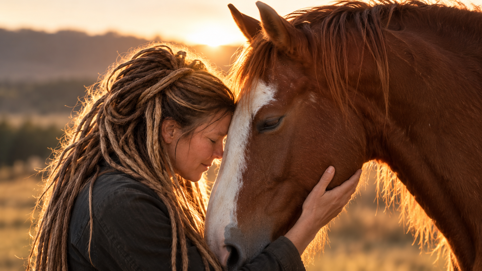Golden-Hour Bond with a Chestnut Horse.png