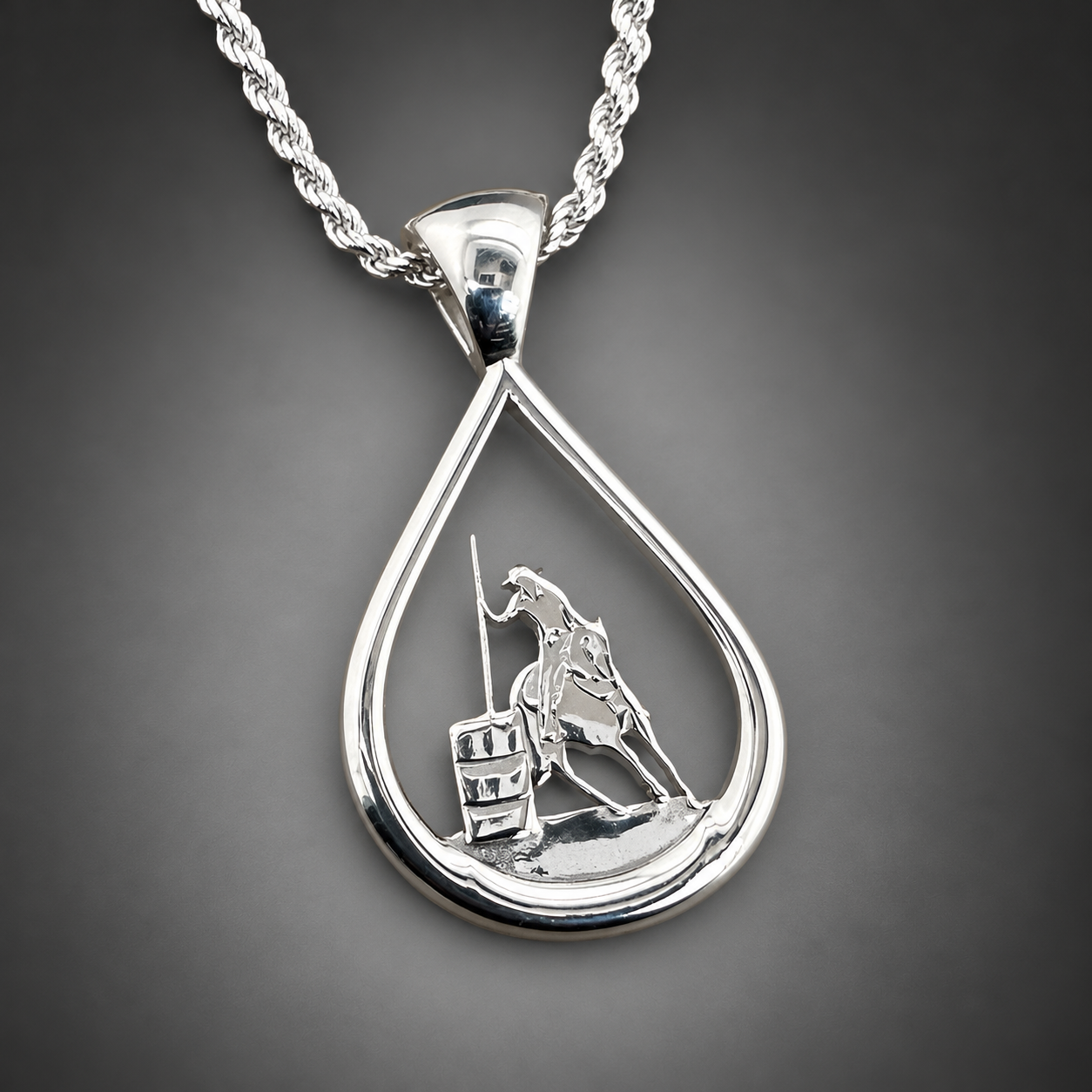 Silver Teardrop Working Equitation closeupPendant.png