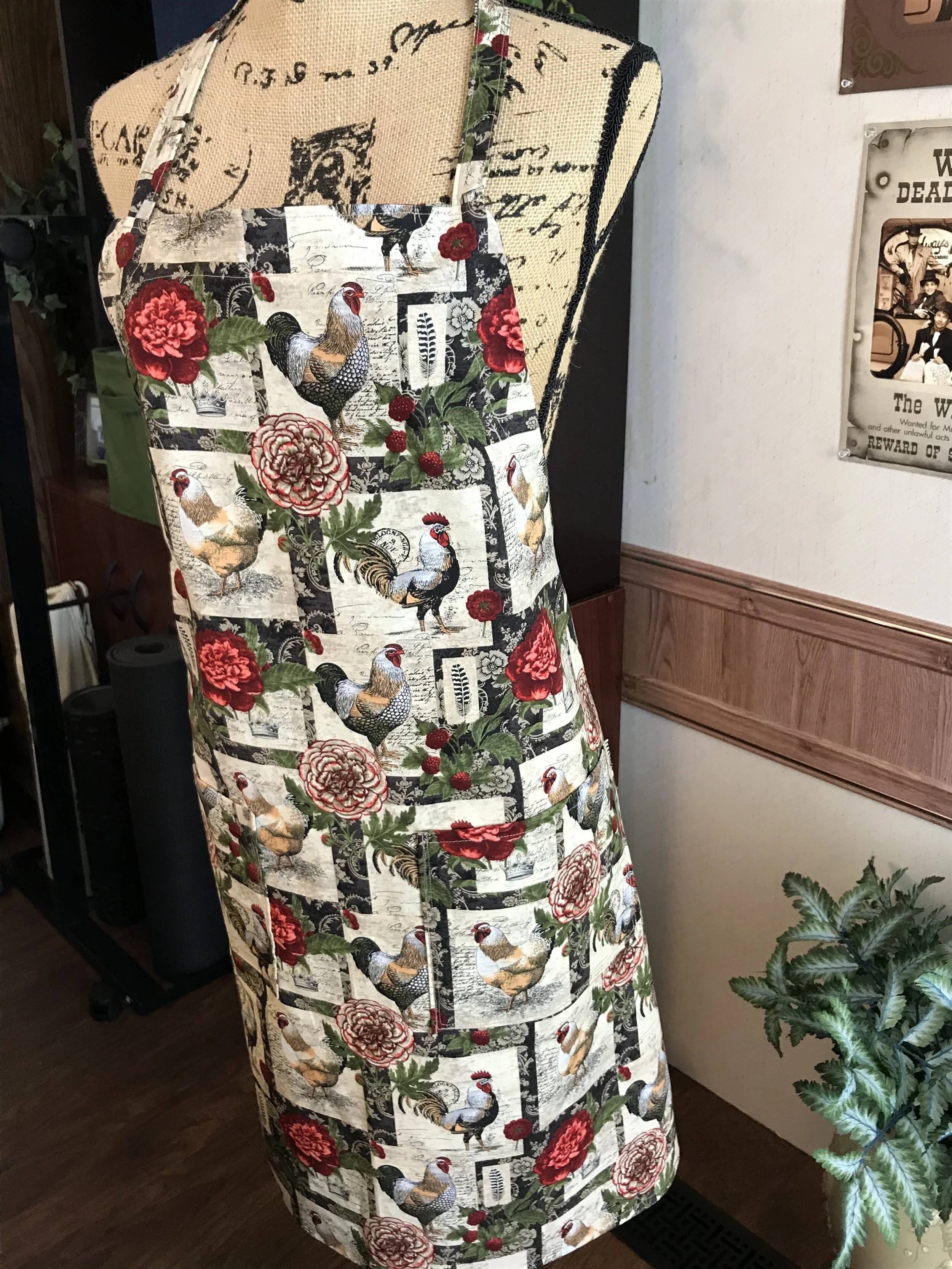 French Chicken Print Full Apron with Pockets
