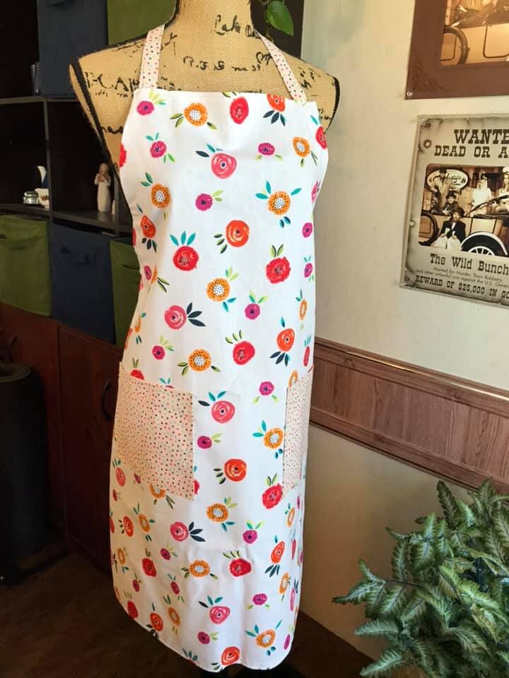 Flower and Confetti Full Apron with Pockets