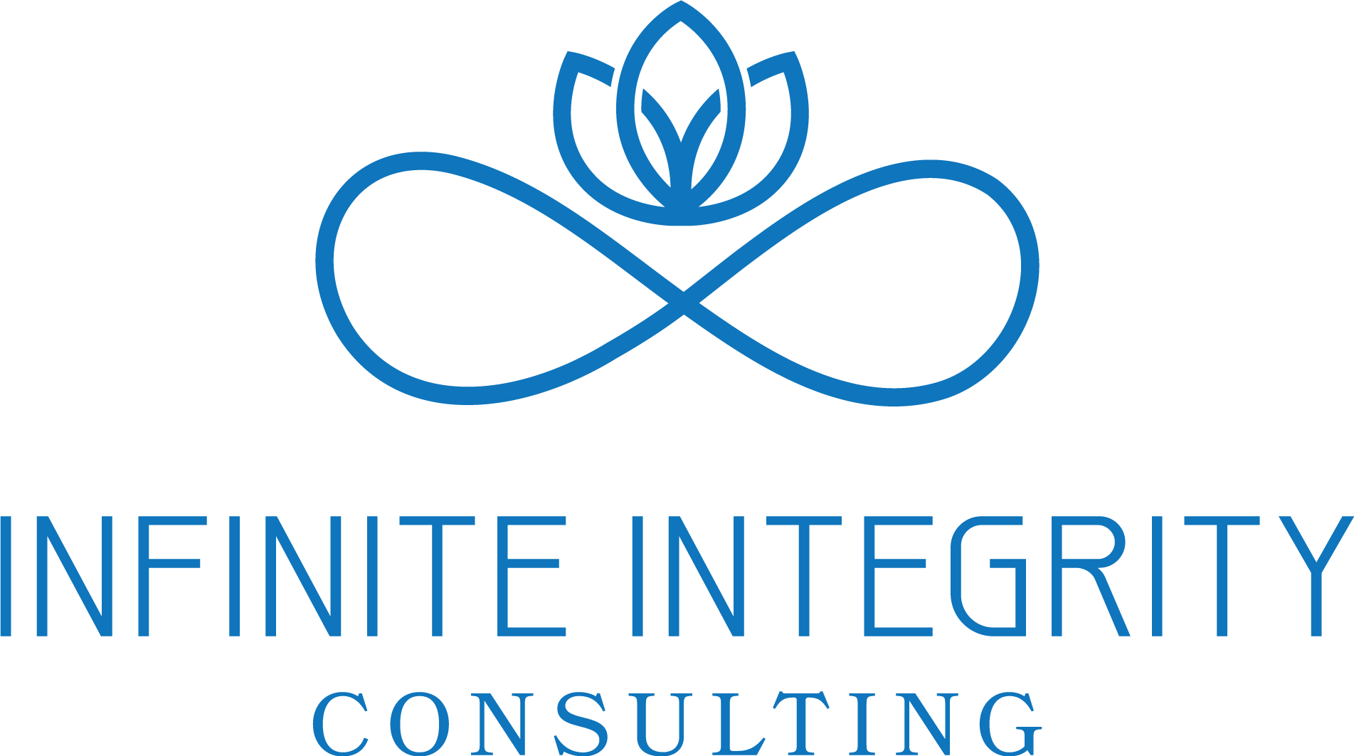 Logo for Infinite Integrity Consulting featuring a stylized lotus flower, an infinity loop, and the company name.