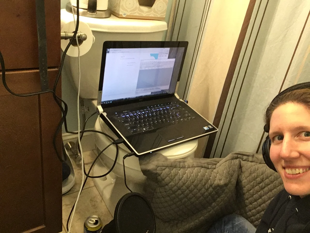  All the classy podcasters record in the bathroom! A temporary setup that always makes me laugh, 2017 