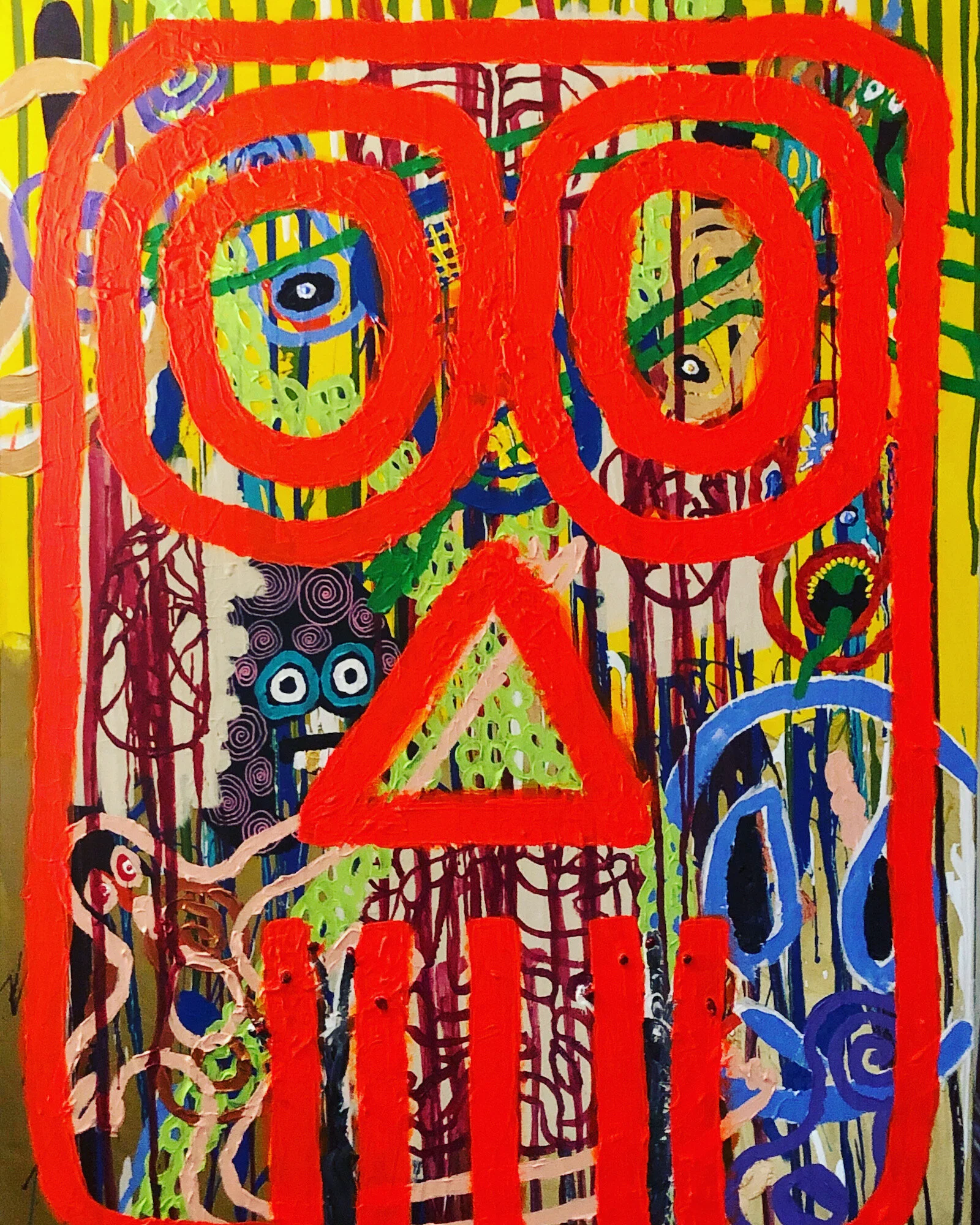 Orange Face (Acrylic on Canvas, 48 x 36 In)