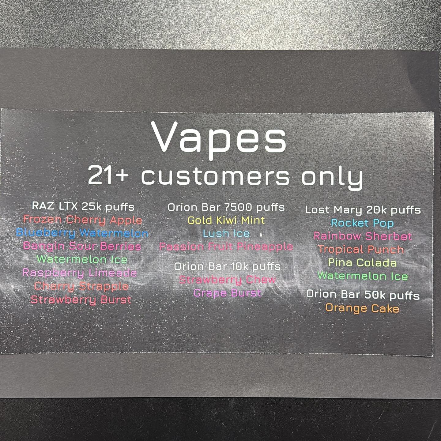 All 21+ customers can shop our new stock of vapes! You don&rsquo;t need a medical card to come check it out! We will see you soon!