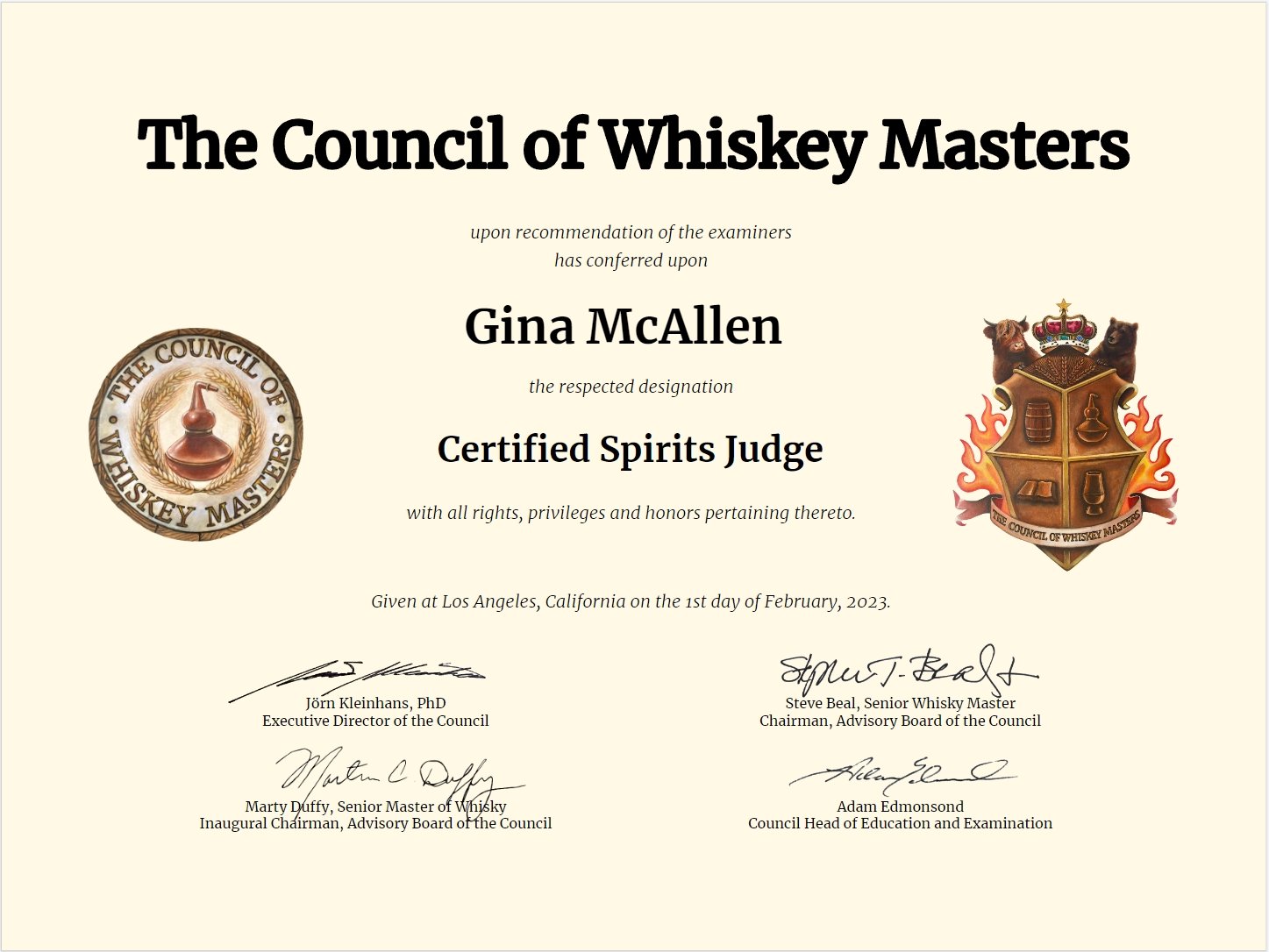 Certified Spirits Judge