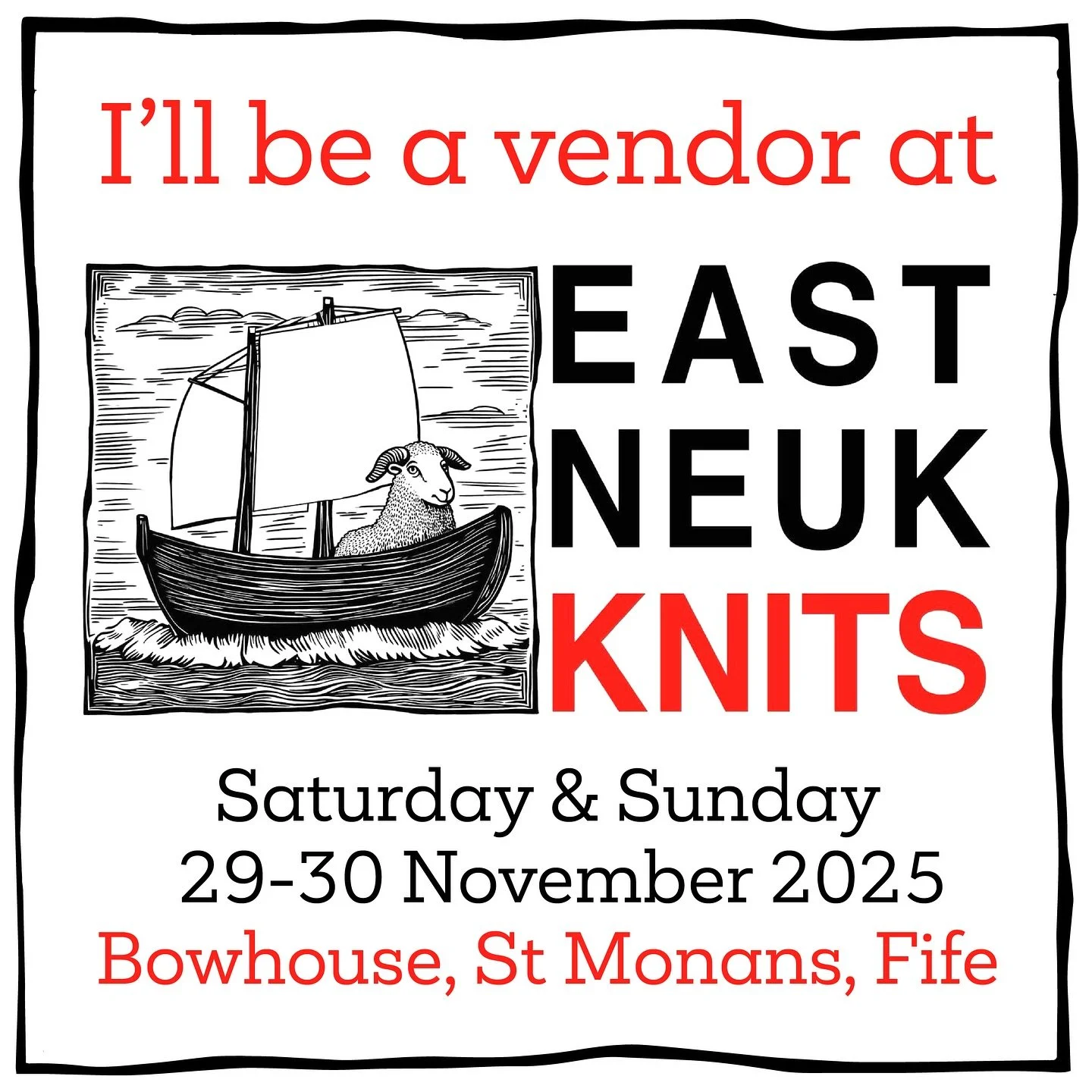 Delighted to let you know about this new event in November, @eastneukknits 

Join me and a wonderful list of vendors on 29th and 30th November @bowhousefife 

#eastneukknits #gameofwool #yarnfest #yarnshow #cookstoncrafts