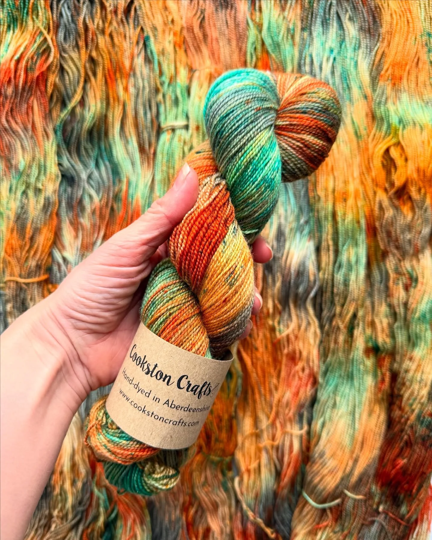 🔥 &lsquo;Phoenix Rising&rsquo; 🔥 

A very special colourway especially for Faye and Kathy at @woolforewe 

Fiery orange and vibrant teal on a fingering weight base with subtle bronze Stellina. 

These ladies have worked so hard to get our favourite