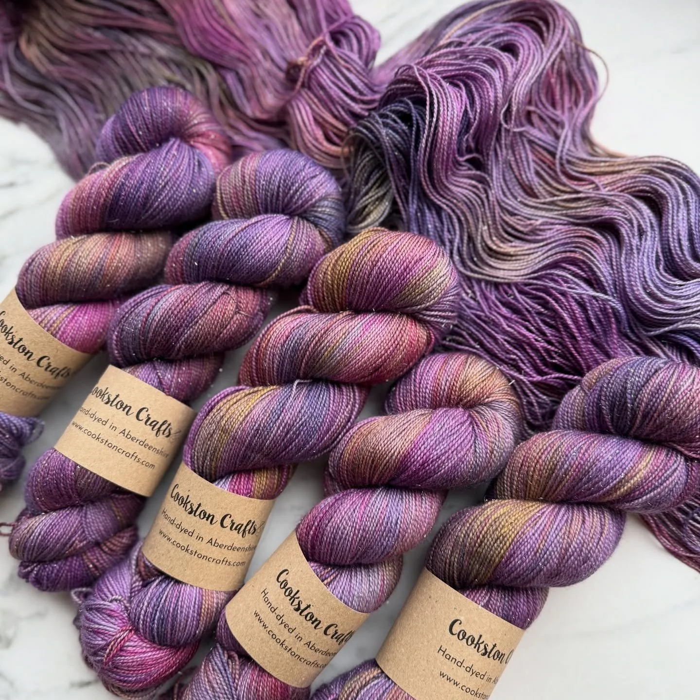 &lsquo;Cosmos&rsquo; on silver stellina merino yarn 

I&rsquo;m adding these, alongside lots of other colourways and the spare Xmas Eve boxes to the website this weekend. 

Shop update will be live at 6pm this Sunday. 

#sparklyyarn #handdyedyarns #s
