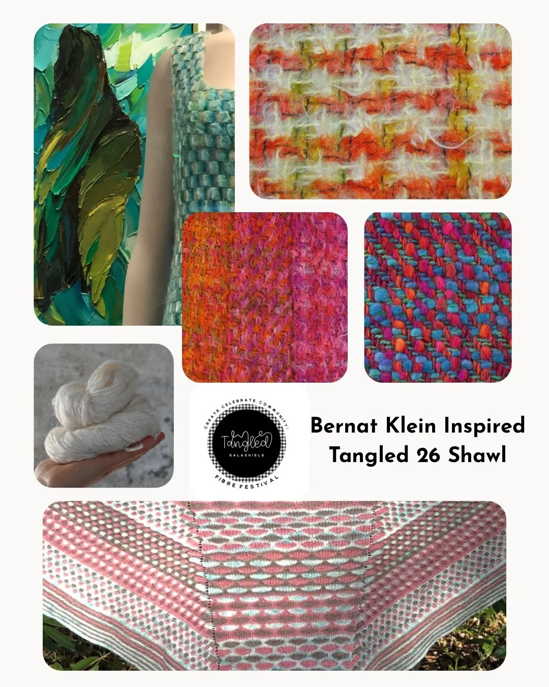 @tangledgalashiels isn&rsquo;t far away and I&rsquo;m excited to put some kits together for the special Bernat Klein inspired Shawl designed by the talented show organiser and knitwear designer @eildonhillsdesigns 

Klein&rsquo;s fabrics, textures an