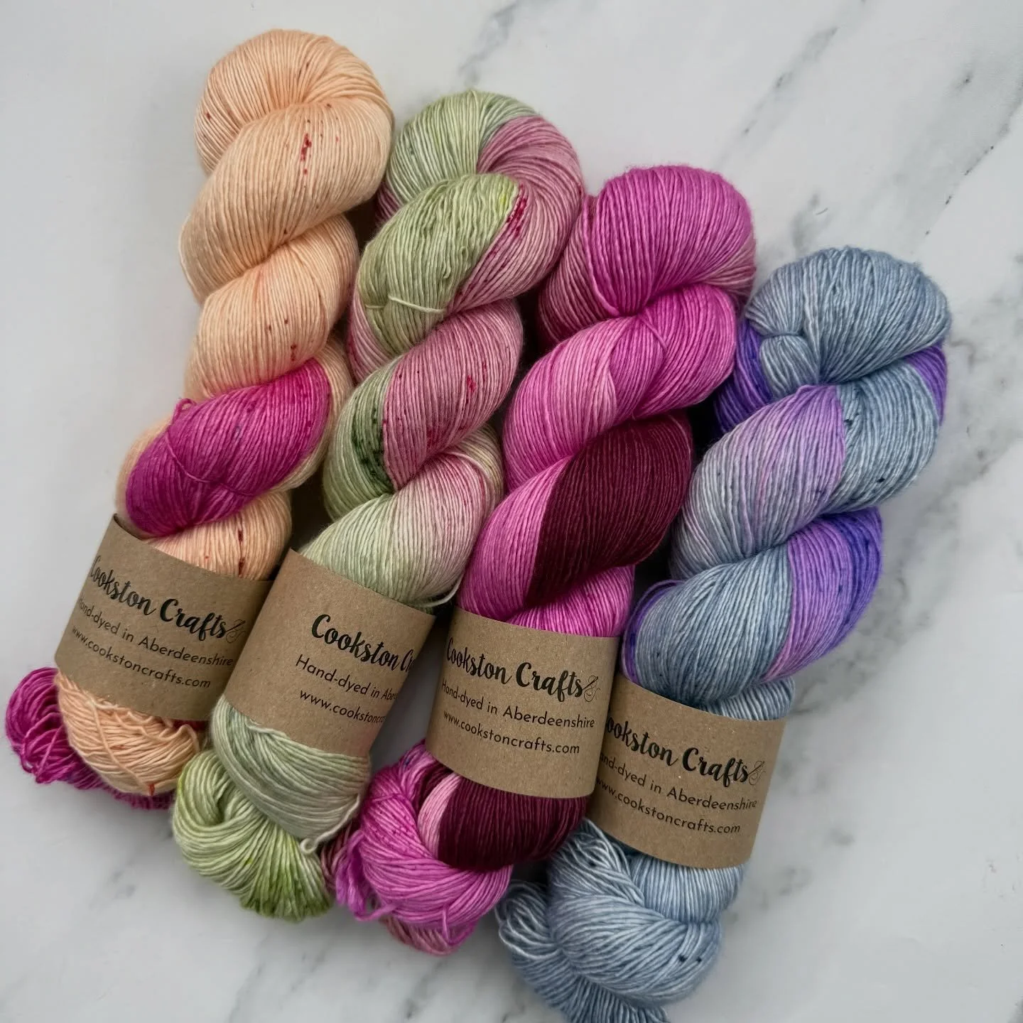 Well you all loved the colour pooling yarns at @elginfibrefest at the weekend. 😍

I&rsquo;ve added all the new yarn to the website and the &lsquo;Cherry Blossom&rsquo; Green and pink colourway I used for the Romantasy Shawl is open as a pre order wh