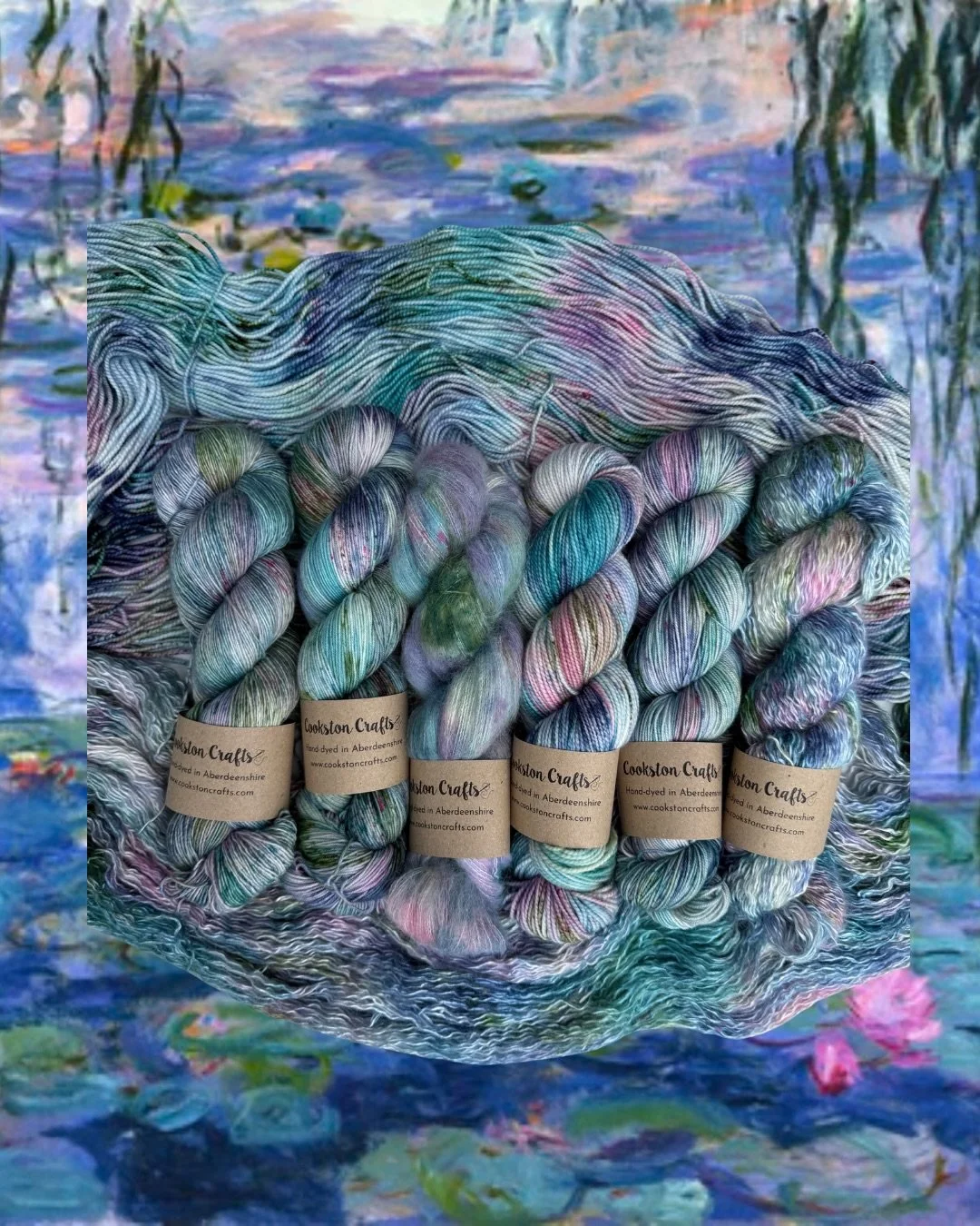 🌸Monet 🌺 

I&rsquo;ve dyed a brand new colourway that has been swirling around in my head for months. 

I&rsquo;ll be taking lots of different yarn bases in this colourway to @tangledgalashiels but there&rsquo;s also a Pre Order on the website so I