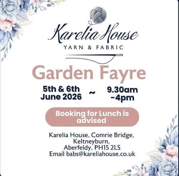 See you at @kareliahouse_kh this weekend

I&rsquo;m restocking the hooks and will be taking lots of gorgeous yarns with me.

The Fayre is free to attend but booking lunch is advised. 

See you there 👋

#kareliahouse #aberfeldy #cookstoncrafts