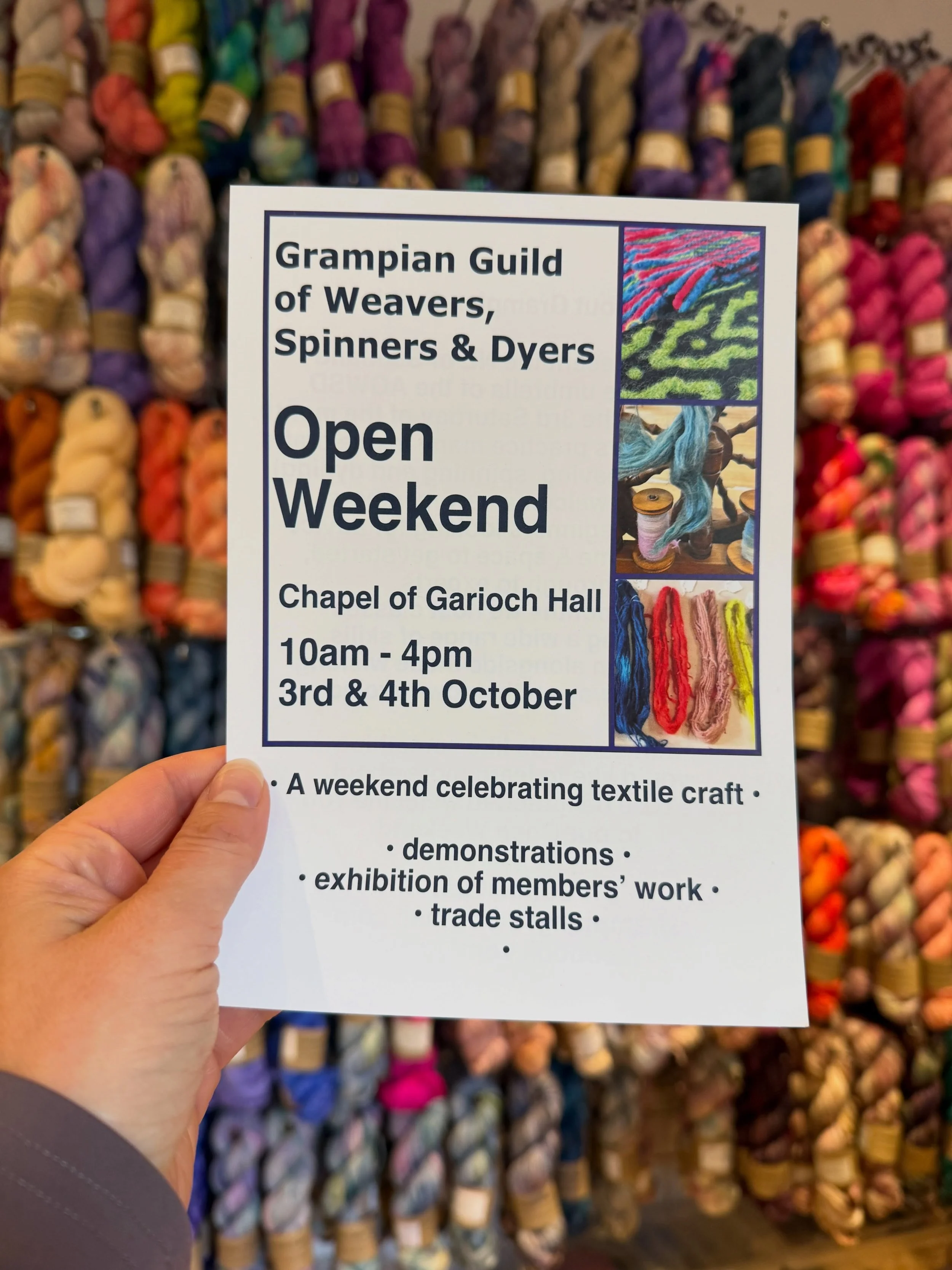 One for the locals! 

@ggwsd are hosting an open weekend with yarn and fibre vendors, demonstrations and exhibitions of textile art. 

The Guild of Weavers Dyers and Spinners are based in Chapel of Garioch, AB51 5HG and they meet on the 3rd Saturday 