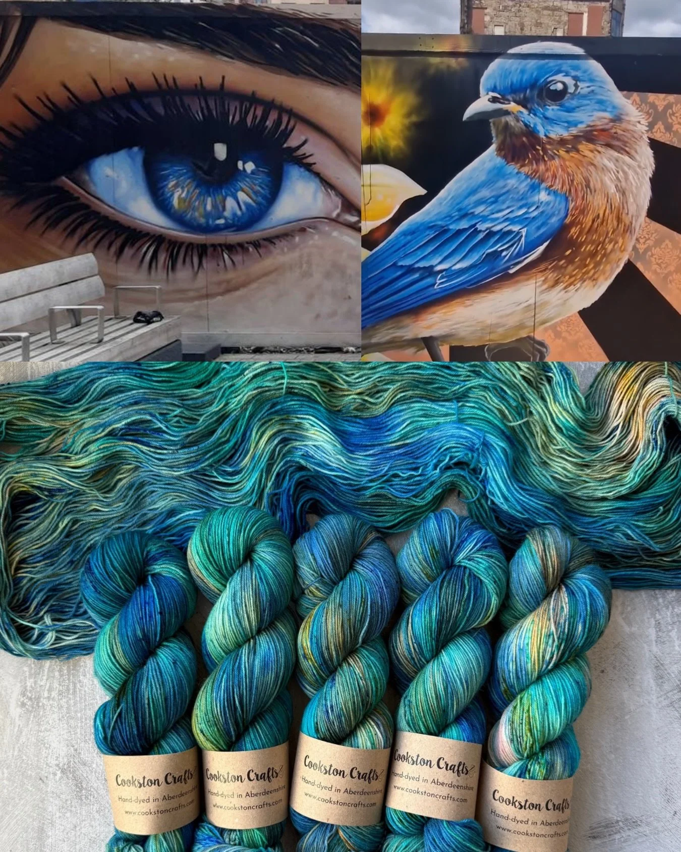 One more new colourway for @glasgowschoolofyarn this weekend&hellip;.

Butterflies in Her Eyes 🦋 

Inspired by the stunning mural by @rogueoner just behind our new venue The Briggait

We&rsquo;ll be there 11-5 Sat and Sun (10 for deluxe ticket holde