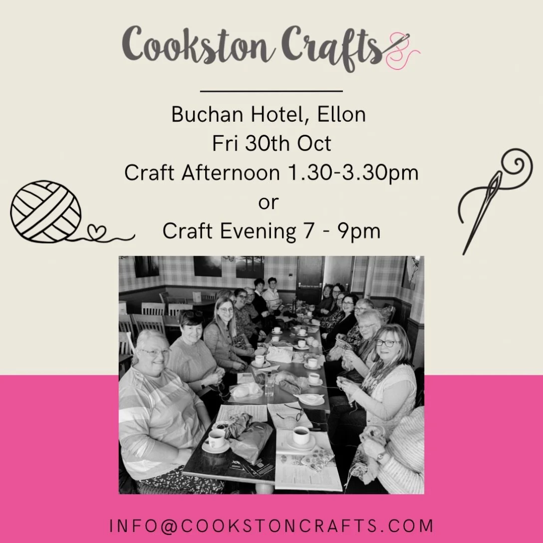 Finally got a date in the diary for some more in person catch ups 🙌🏼

You can book a space from the website for either the afternoon or evening session at the Buchan Hotel.

Bring along whatever crafty project you are working on and I&rsquo;ll take