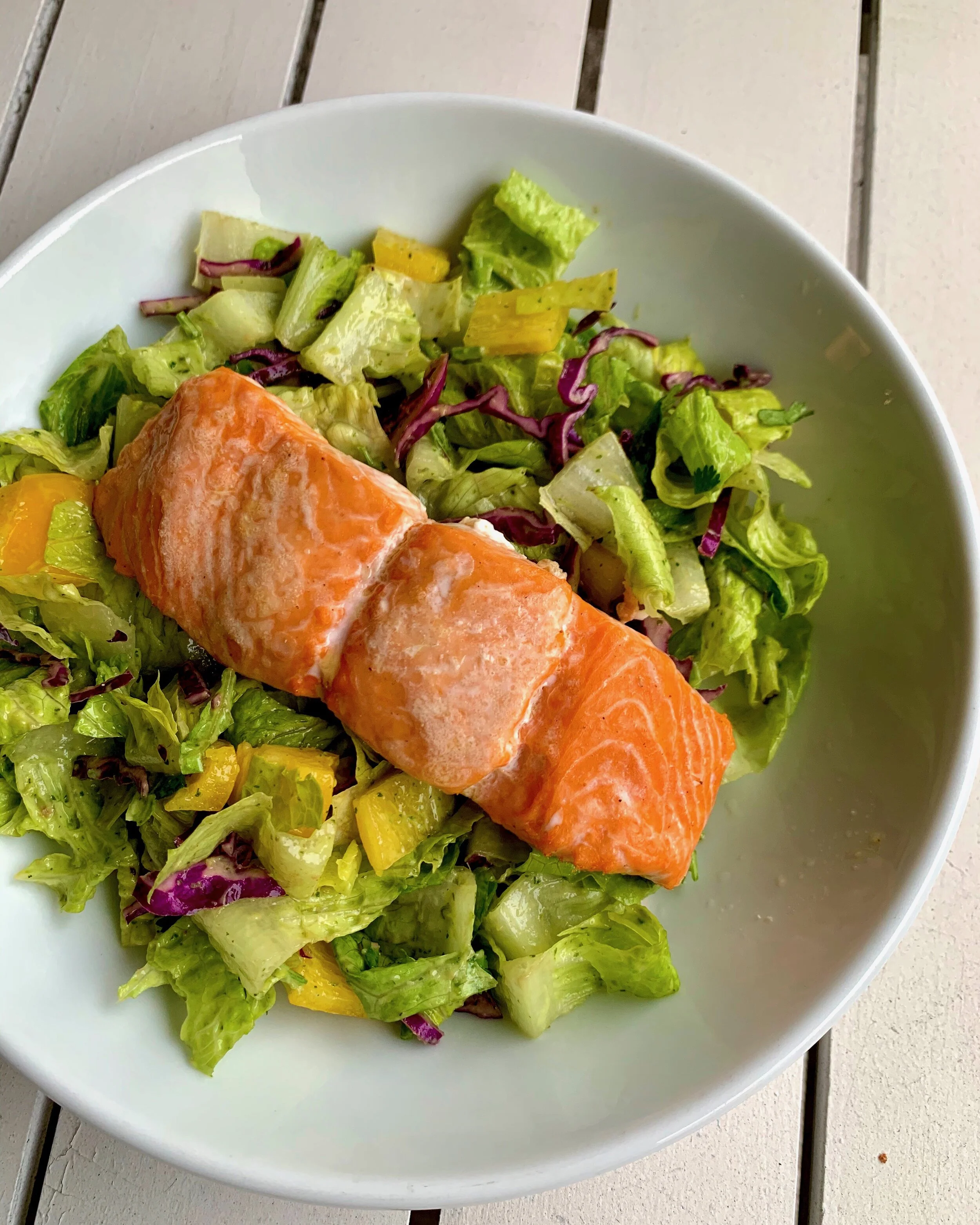 Roasted Salmon Salad with Spicy Avocado Dressing