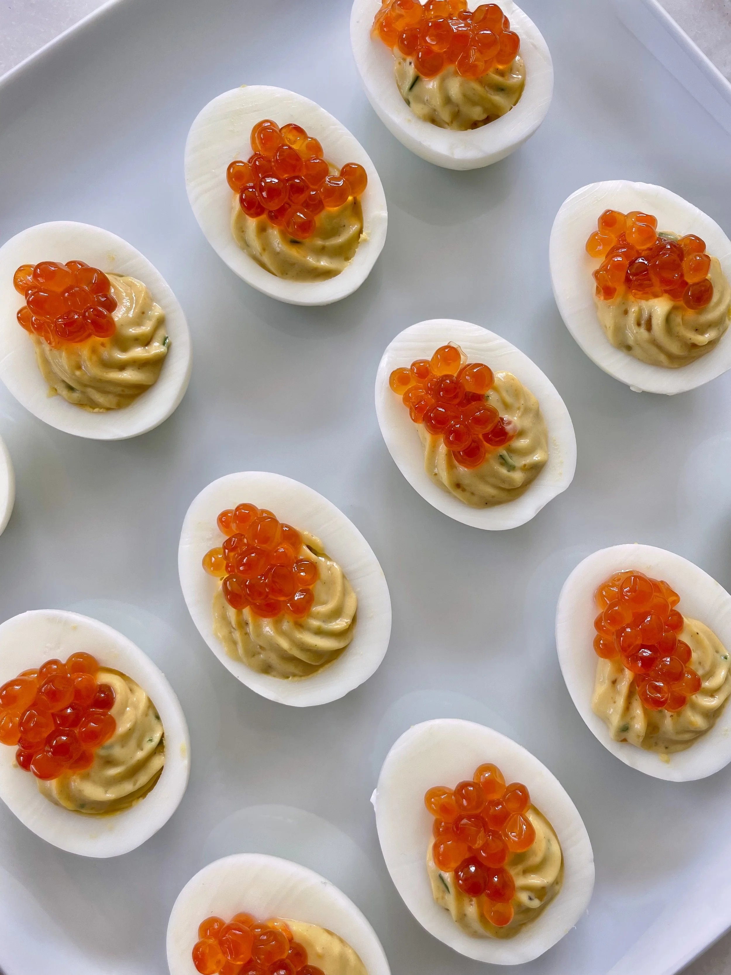 Wasabi Deviled Eggs with Salmon Roe