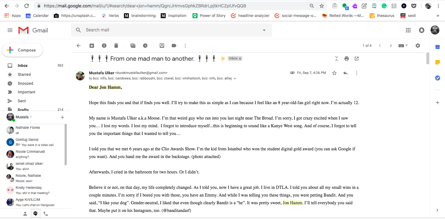 I sent this to Jon Hamm, inviting him to my village-wedding at Kaymaz, Turkey.