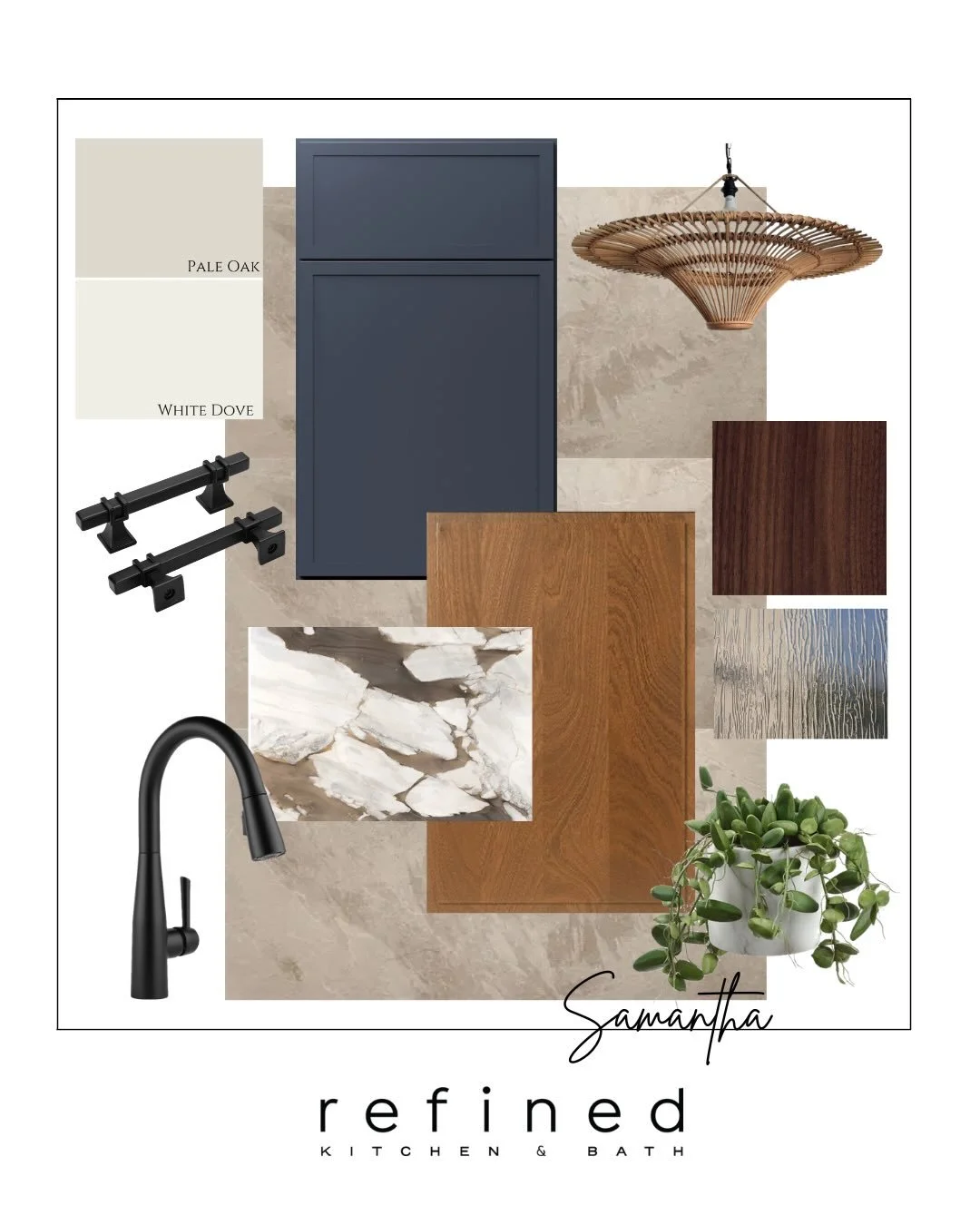 Samantha&rsquo;s Signature Spaces 🌾🖌️

Modern Organic Kitchen Design Theme

This mood board represents a Modern Organic design theme, which blends clean, contemporary lines with natural materials and earthy tones. The navy cabinetry adds a bold, mo