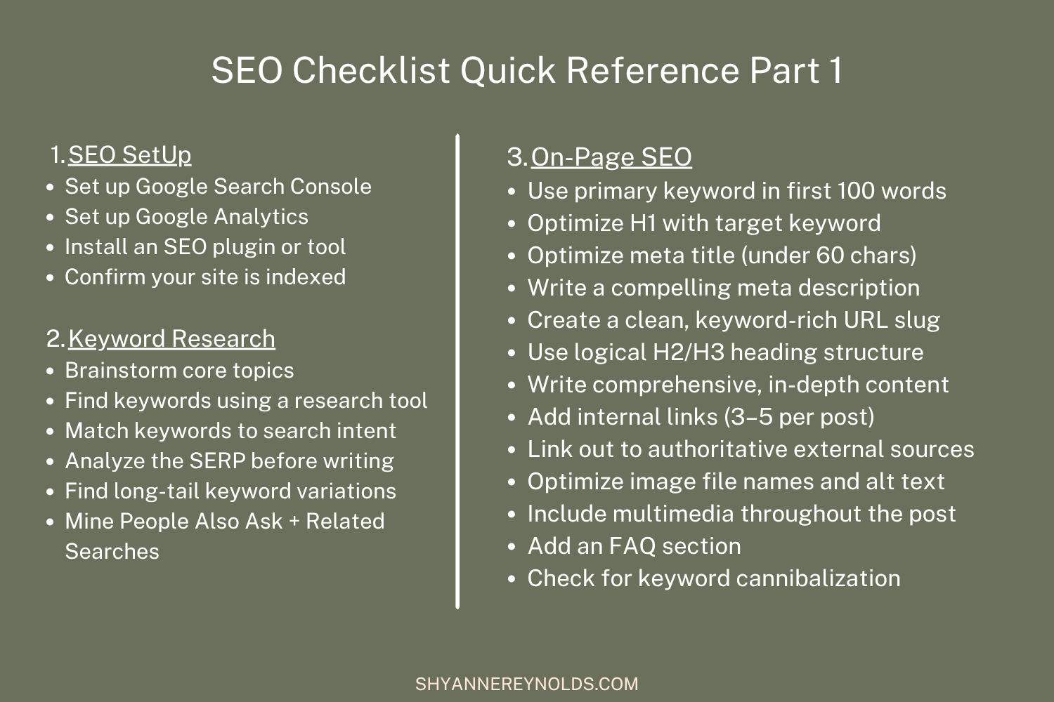 SEO Checklist Part 1.