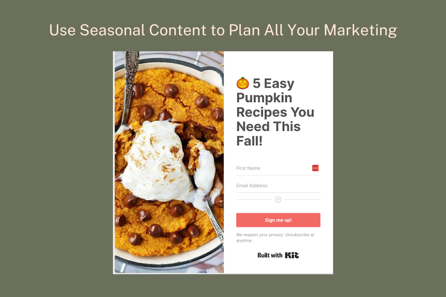 An email pop-up that reads "5 Easy Pumpkin Recipes You Need This Fall!".