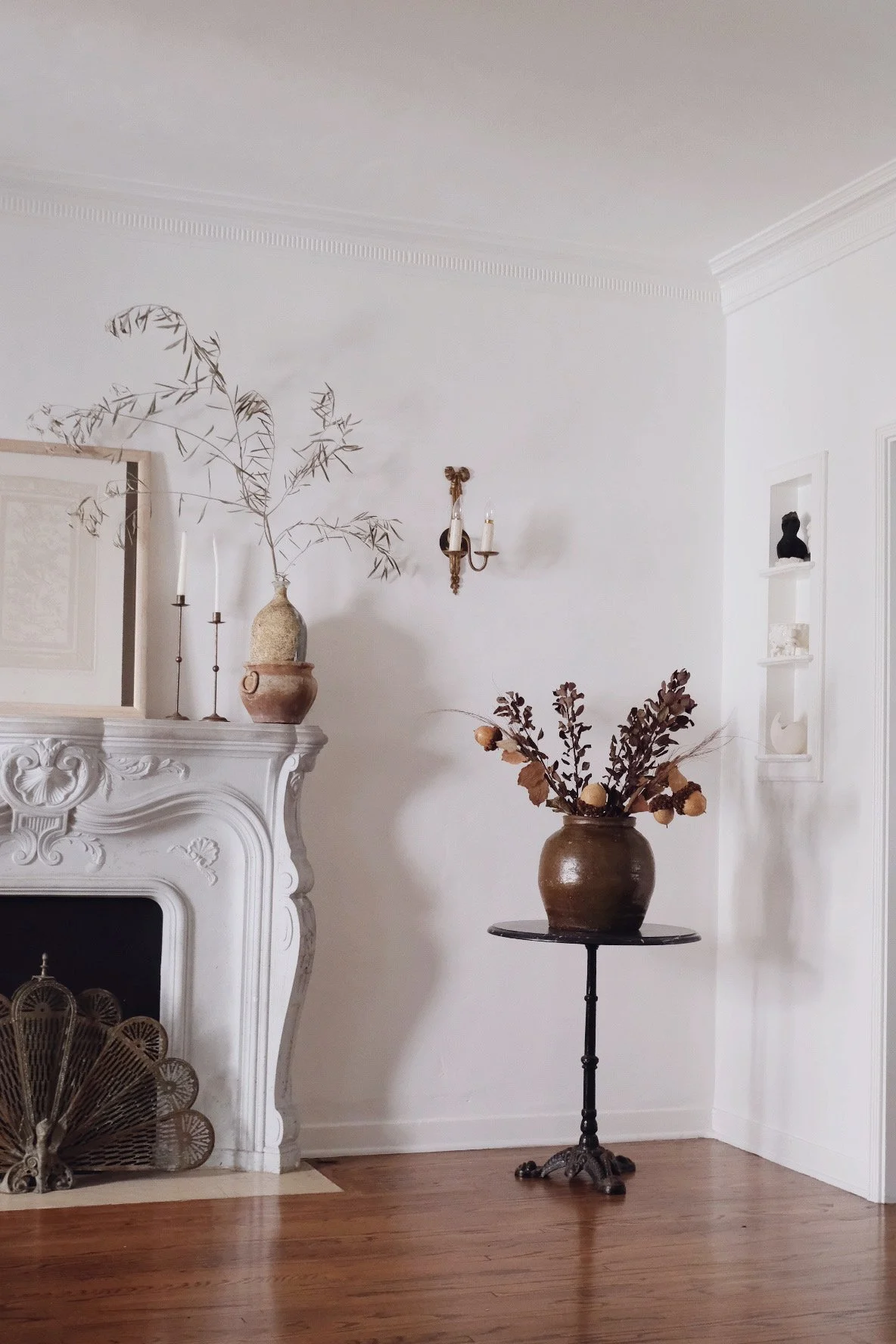 Antique 1930’s fireplace mantel French accents and modern decor