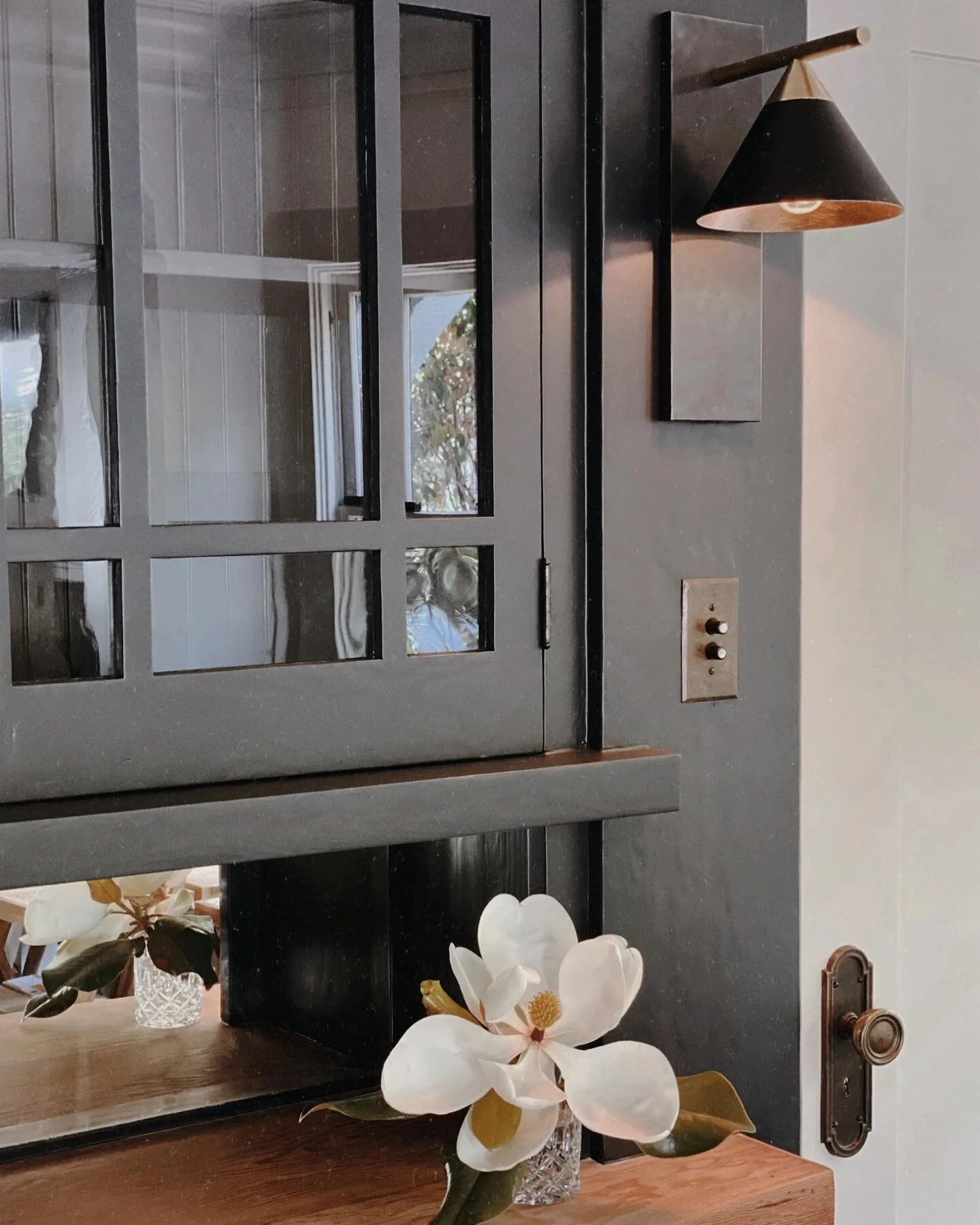 Don&rsquo;t let me in your China cabinets, I&rsquo;ll use the Waterford crystal for the magnolia picked from the garden. Styling out a clients space before first walk through.