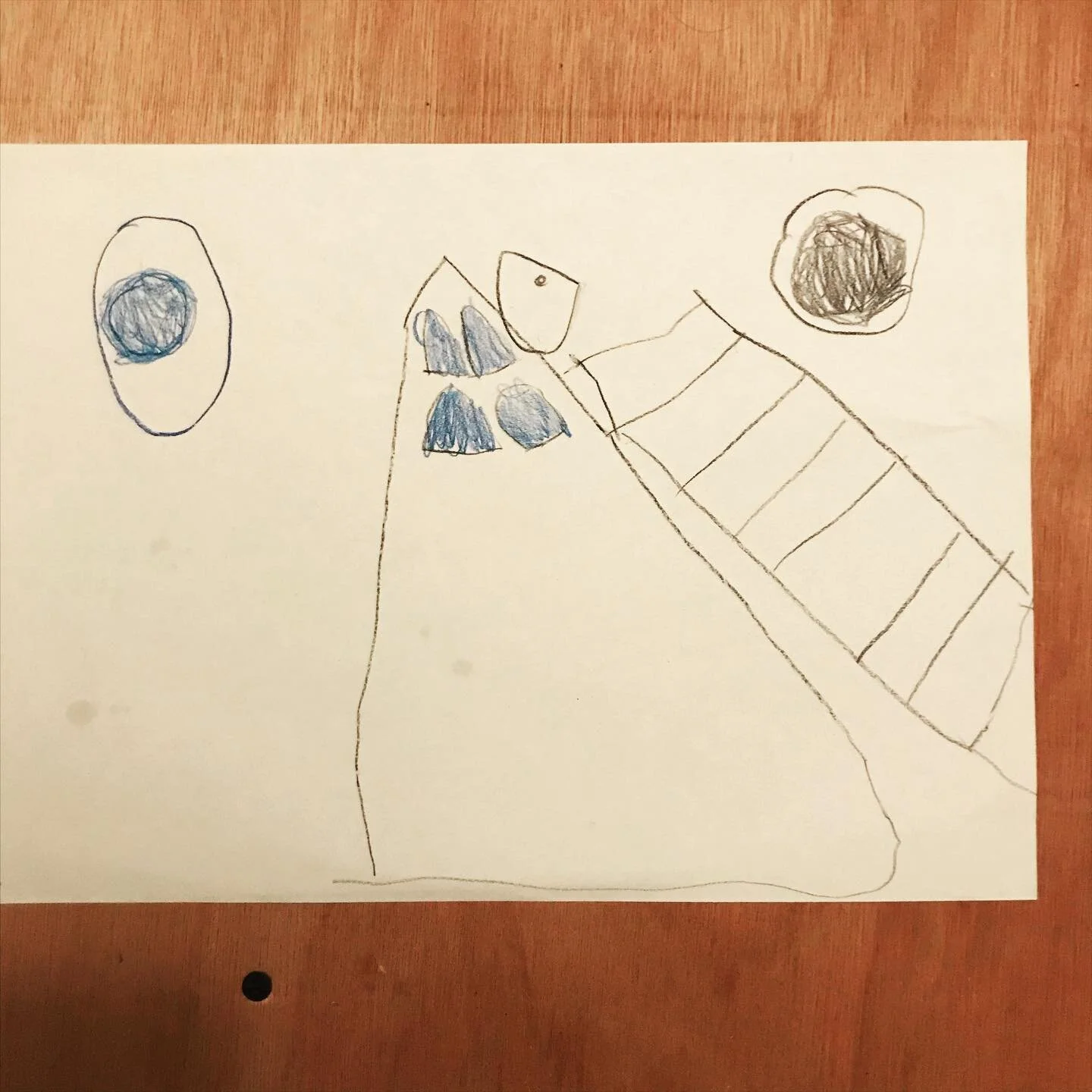 A &lsquo;double rocket&rsquo; with a door and a ladder between two planets. An unprompted drawing by the 3 year old. #greatconjunction
