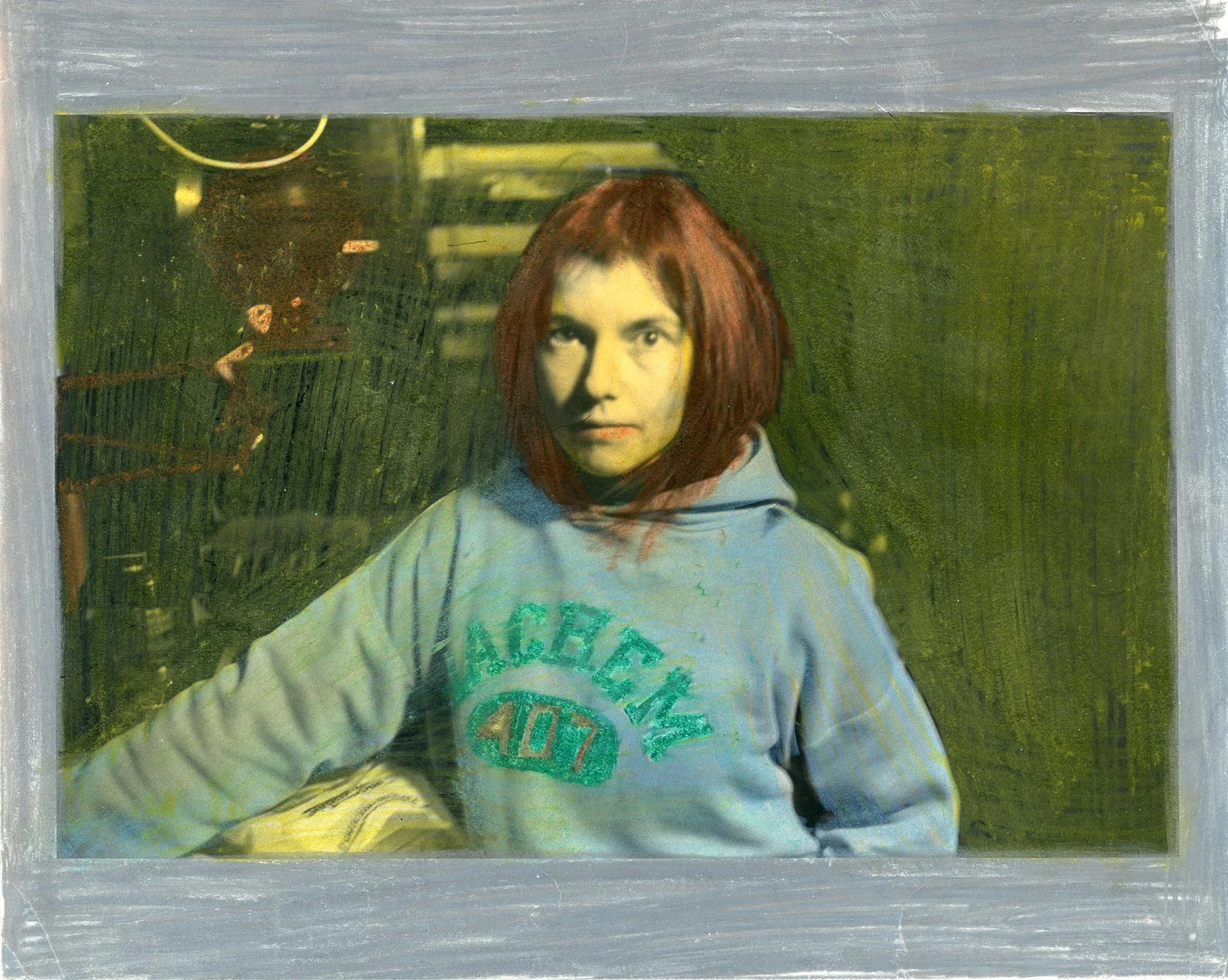 Dona Ann McAdams and Jane Smith, silver gelatin photograph with applied oil pastel and colored pencil