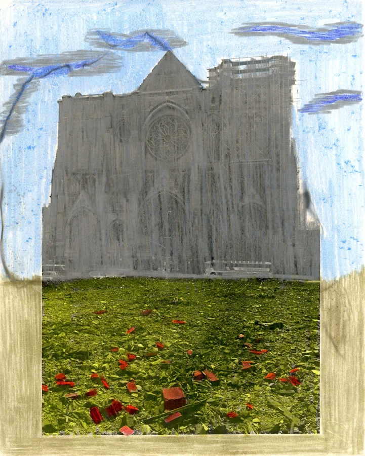 Dona Ann McAdams and Raven Bass, silver gelatin photograph with applied oil pastel and colored pencil