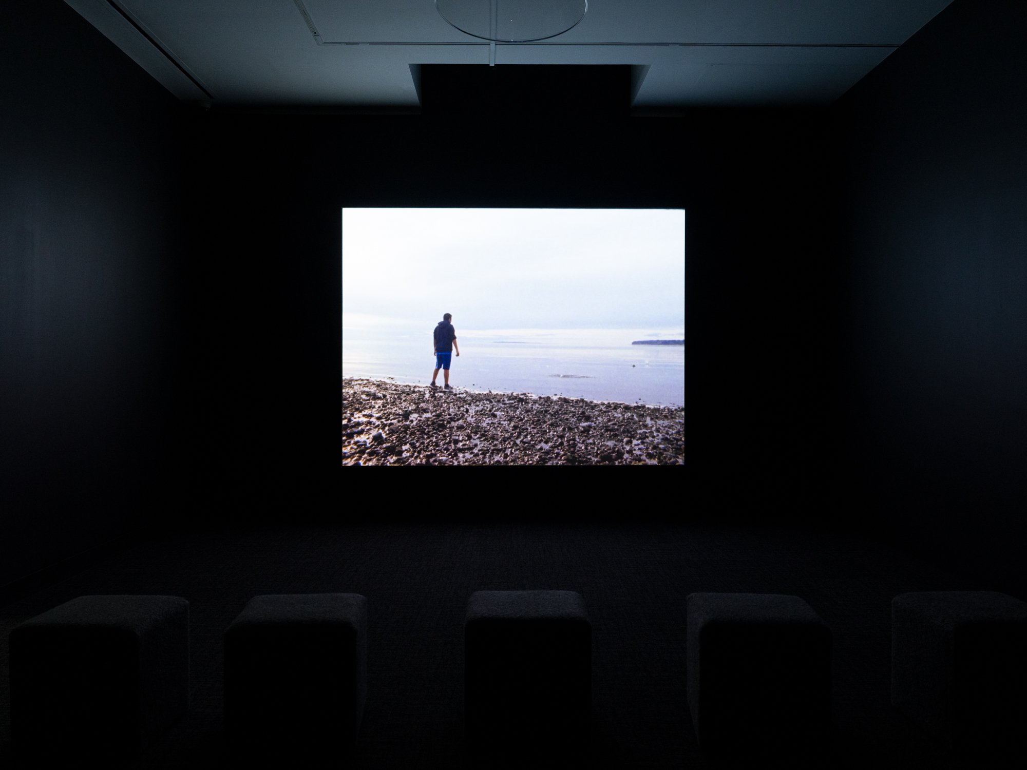 a projected video of a beach