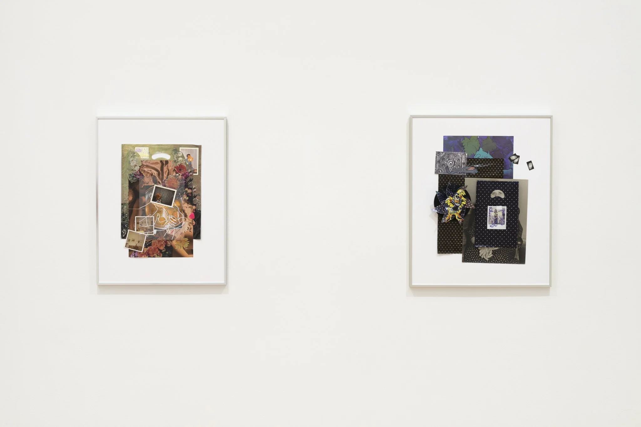 two collages on a white wall