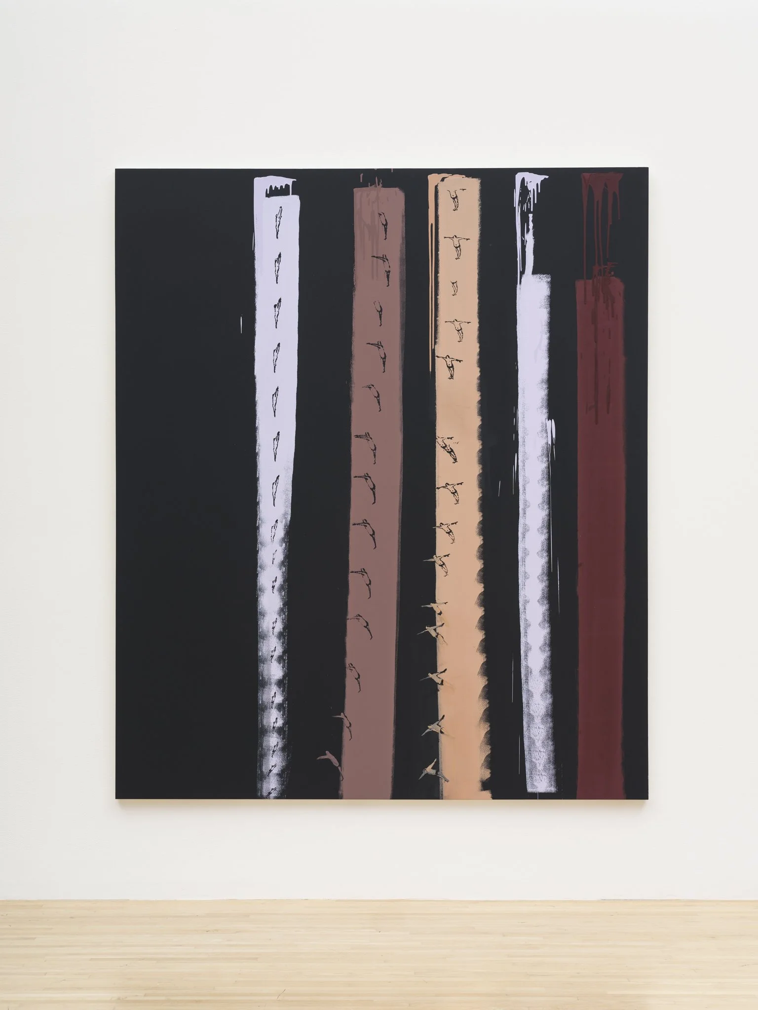 a painting of stripes with figures