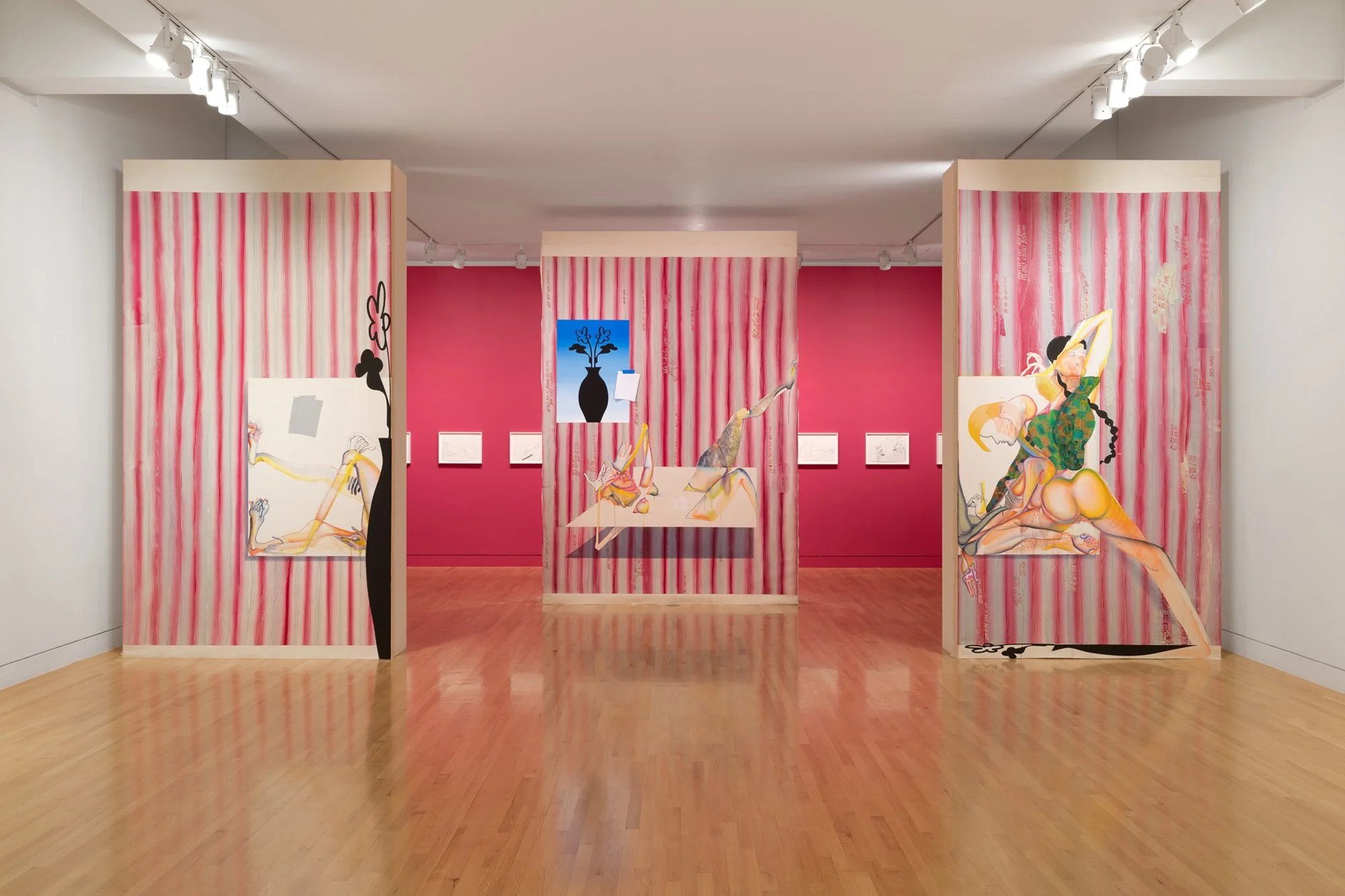 large freestanding blacks covered with abstract painting