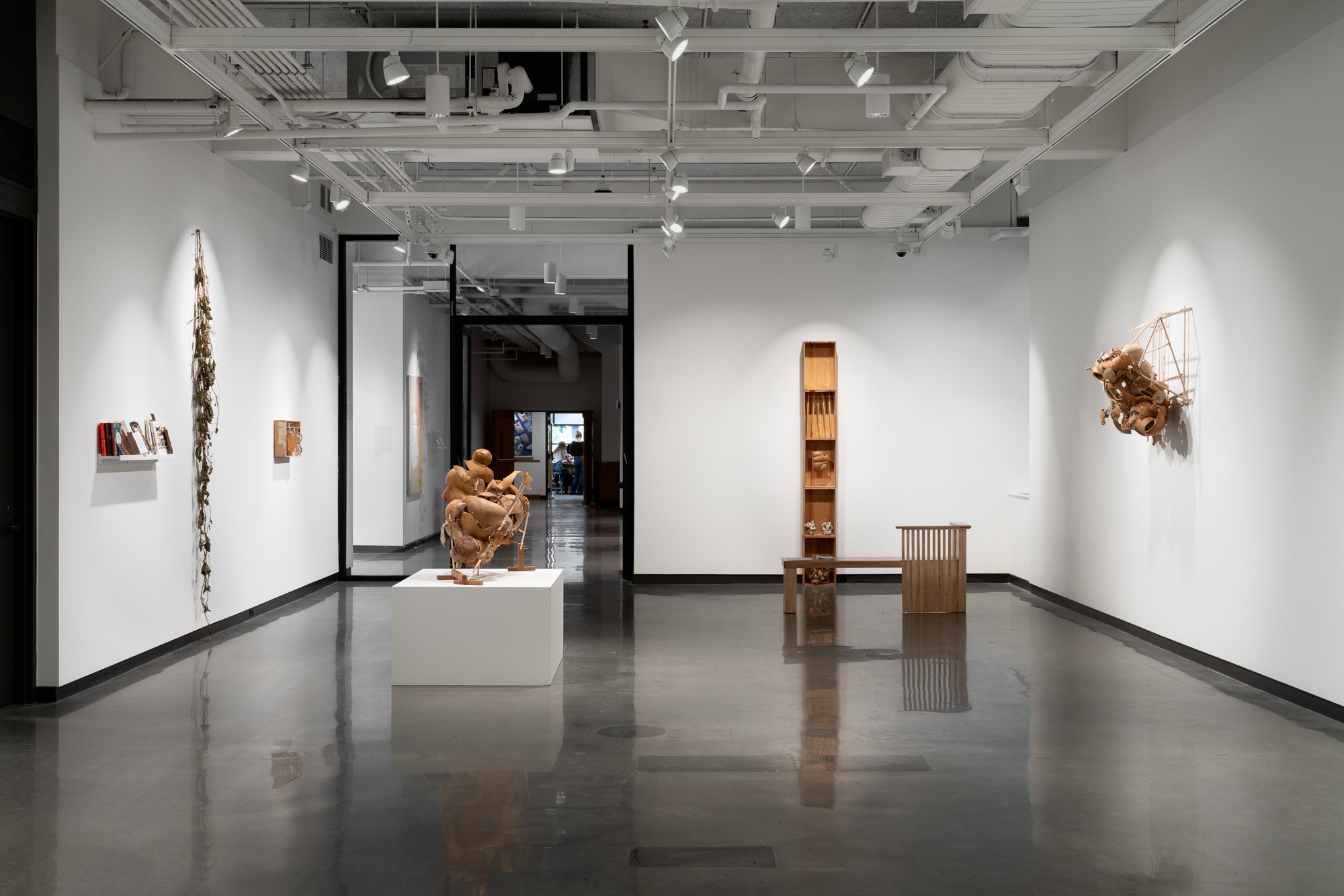 various sculptures in a gallery