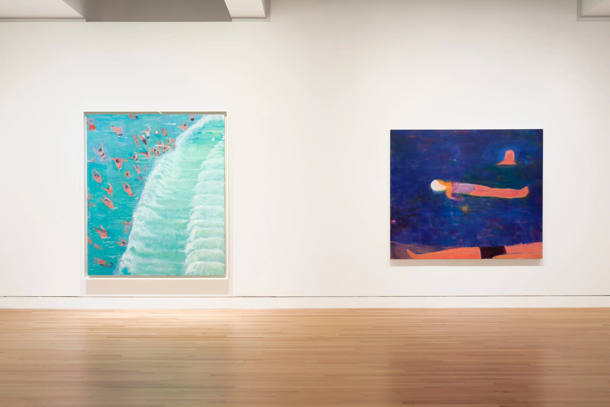 two paintings of swimmers