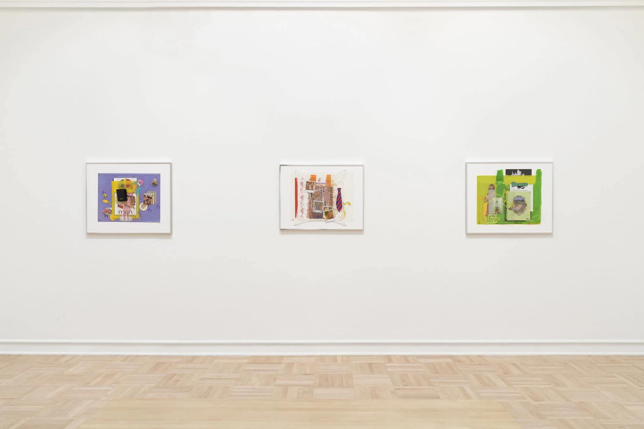 three collages on a white wall