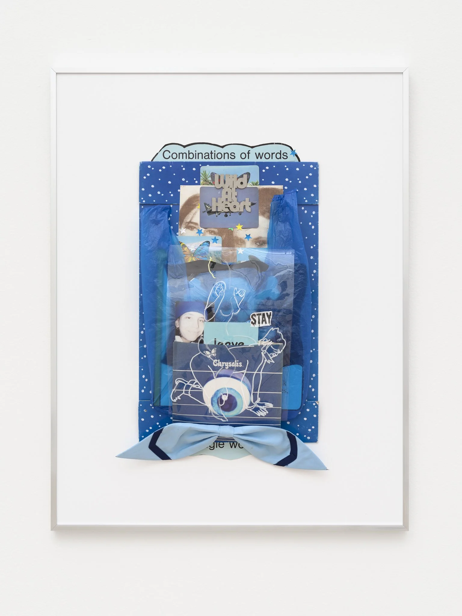 a collage with a blue plastic bag