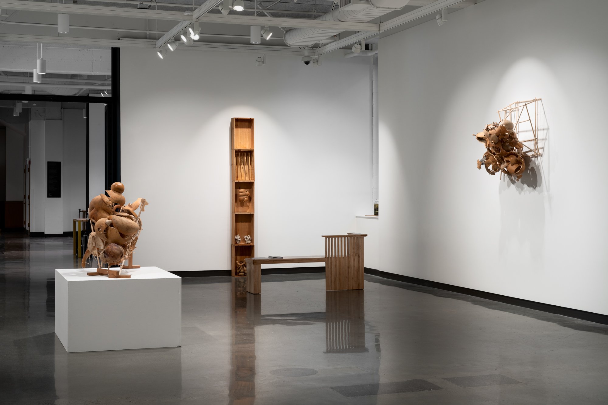 various sculptures in a gallery