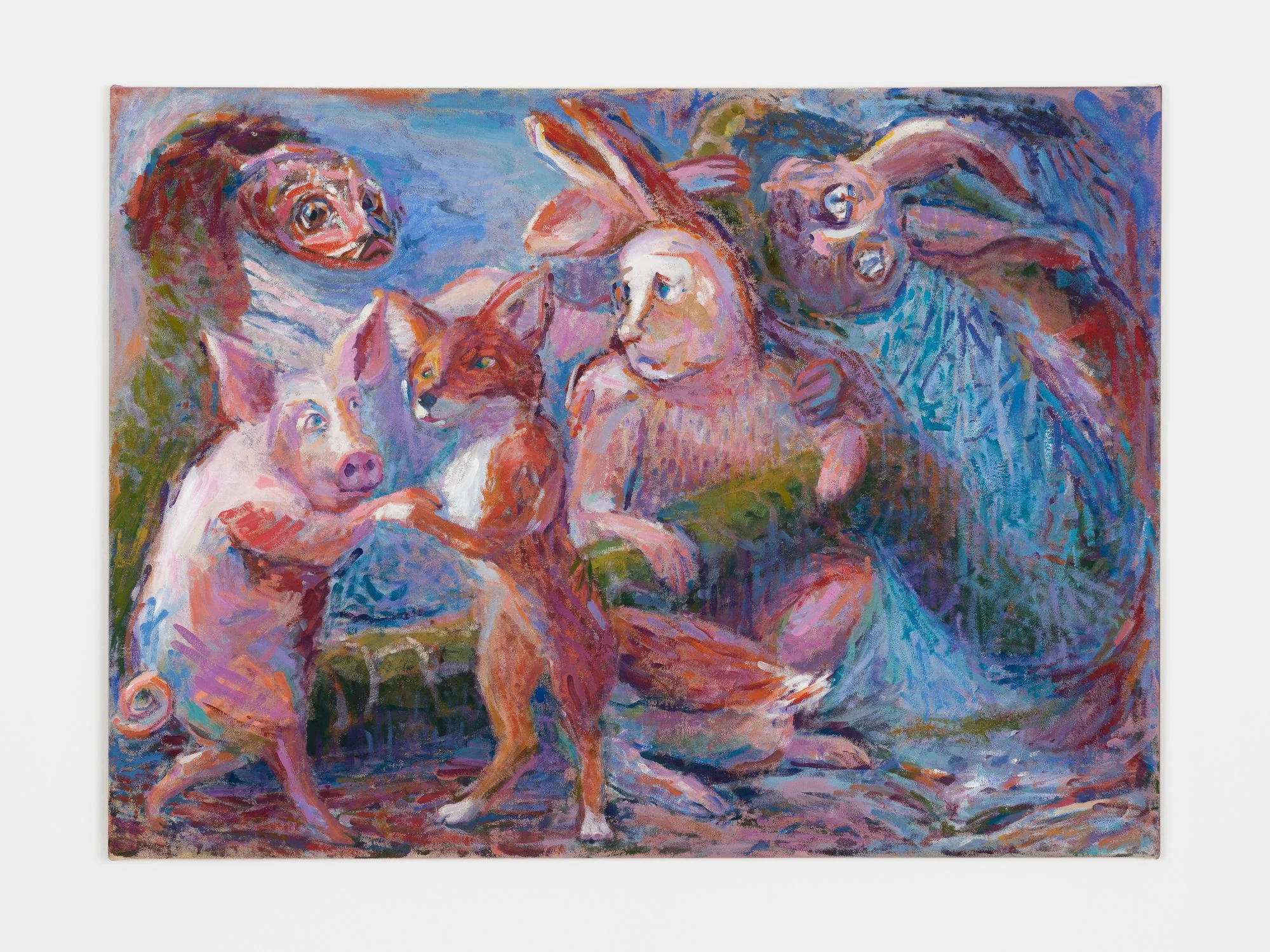 colorful, dreamy painting of various animals