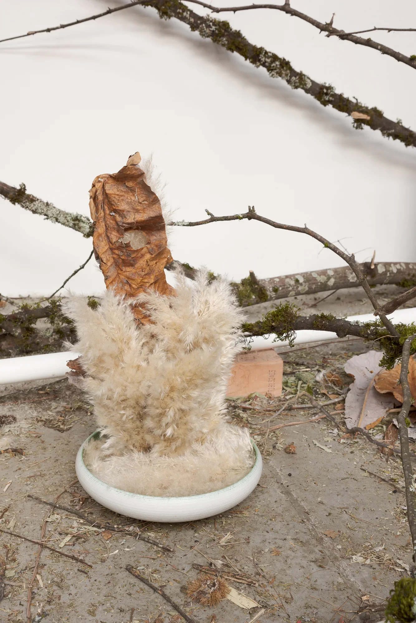 a floral arrangement among large tree branches