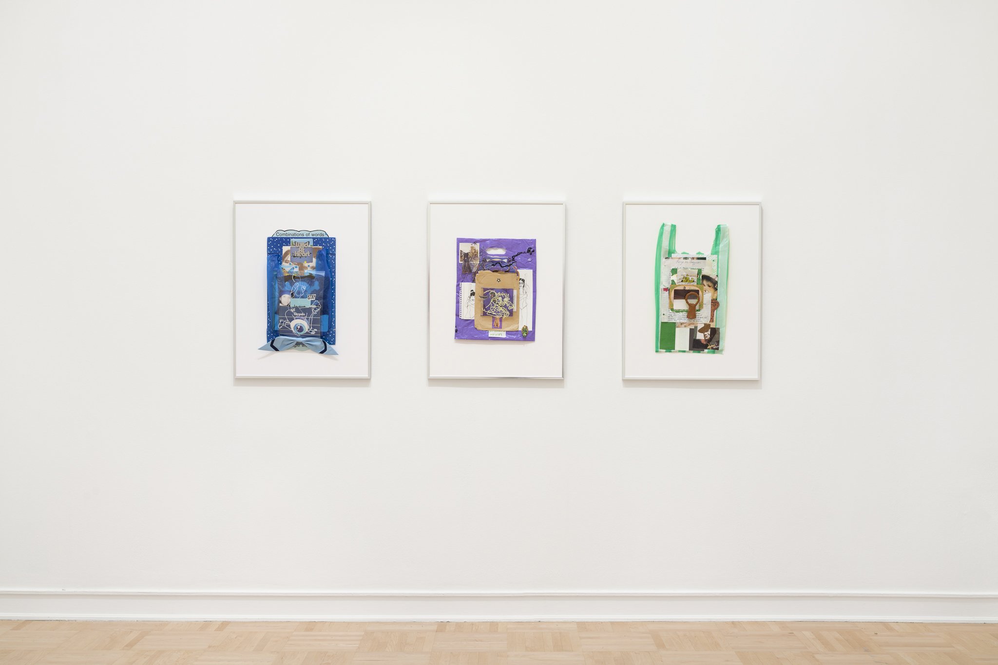 three collages on a wall