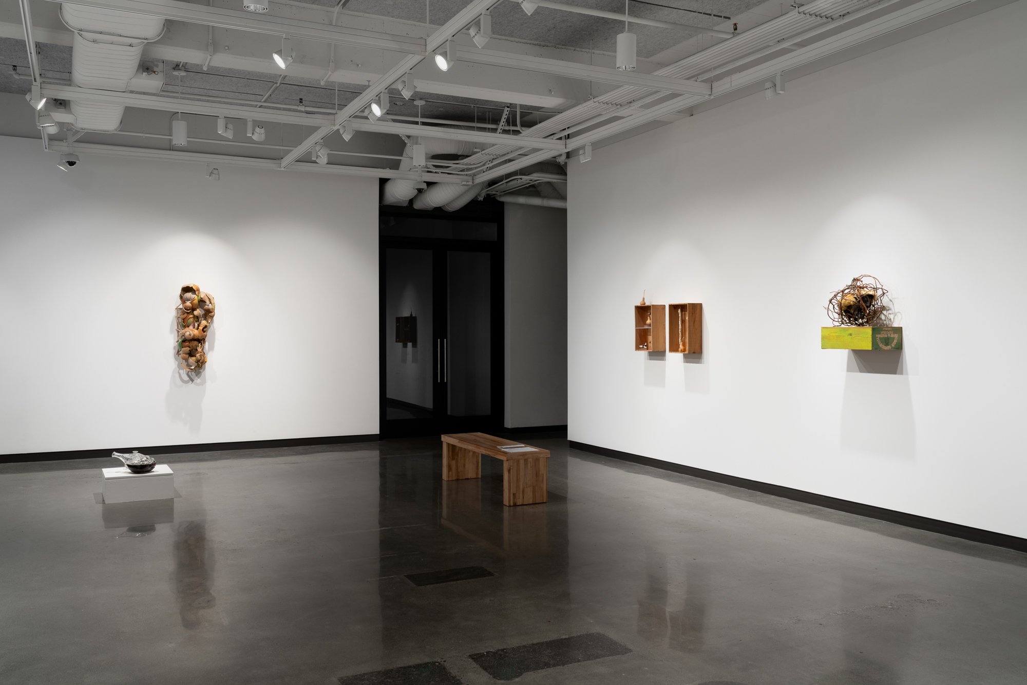 various sculptures in a gallery