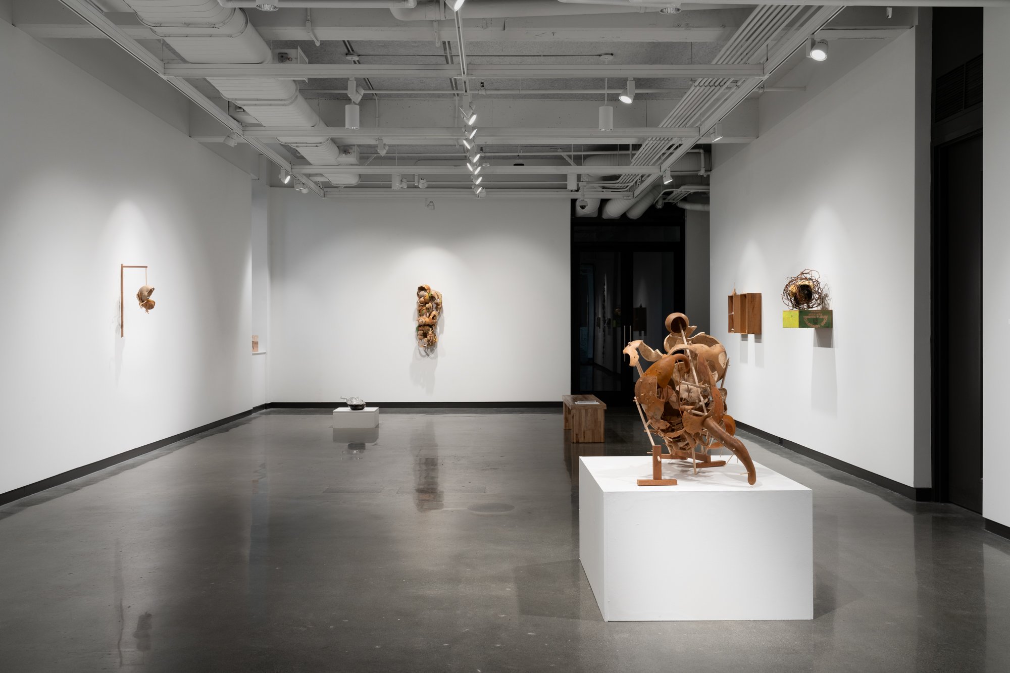 various sculptures in a gallery