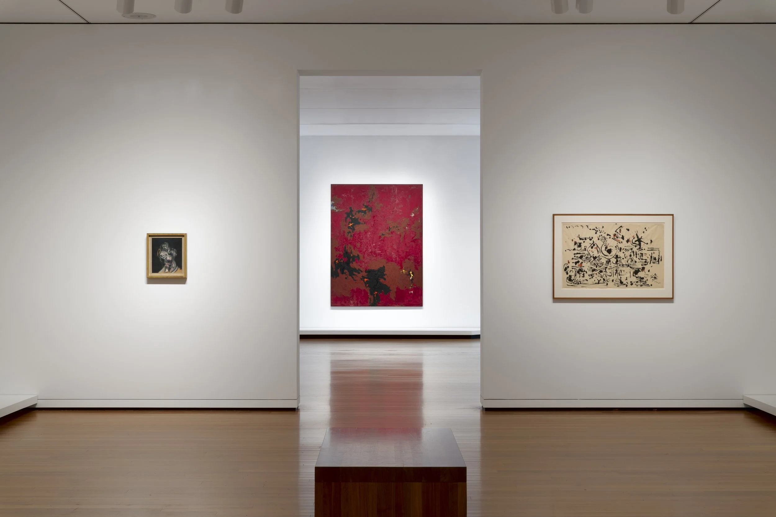 3 paintings in a gallery