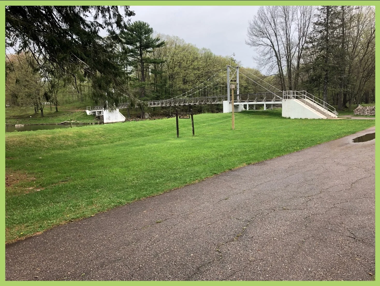 North Wood County Park in May: Swinging Walking Bridge