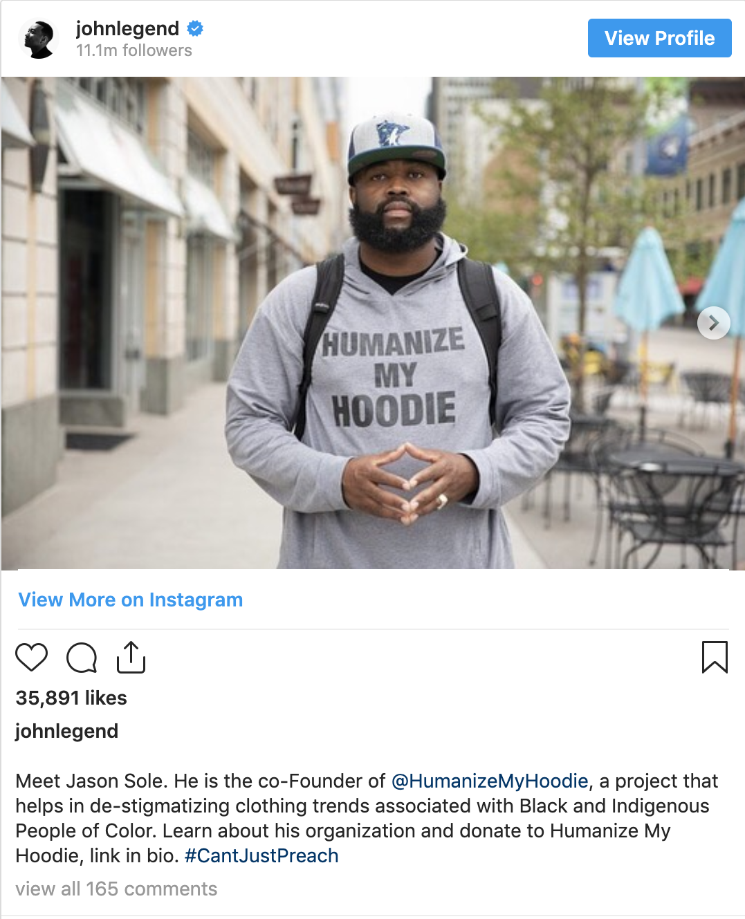 Humanize My Hoodie receives a shout-out from John Legend