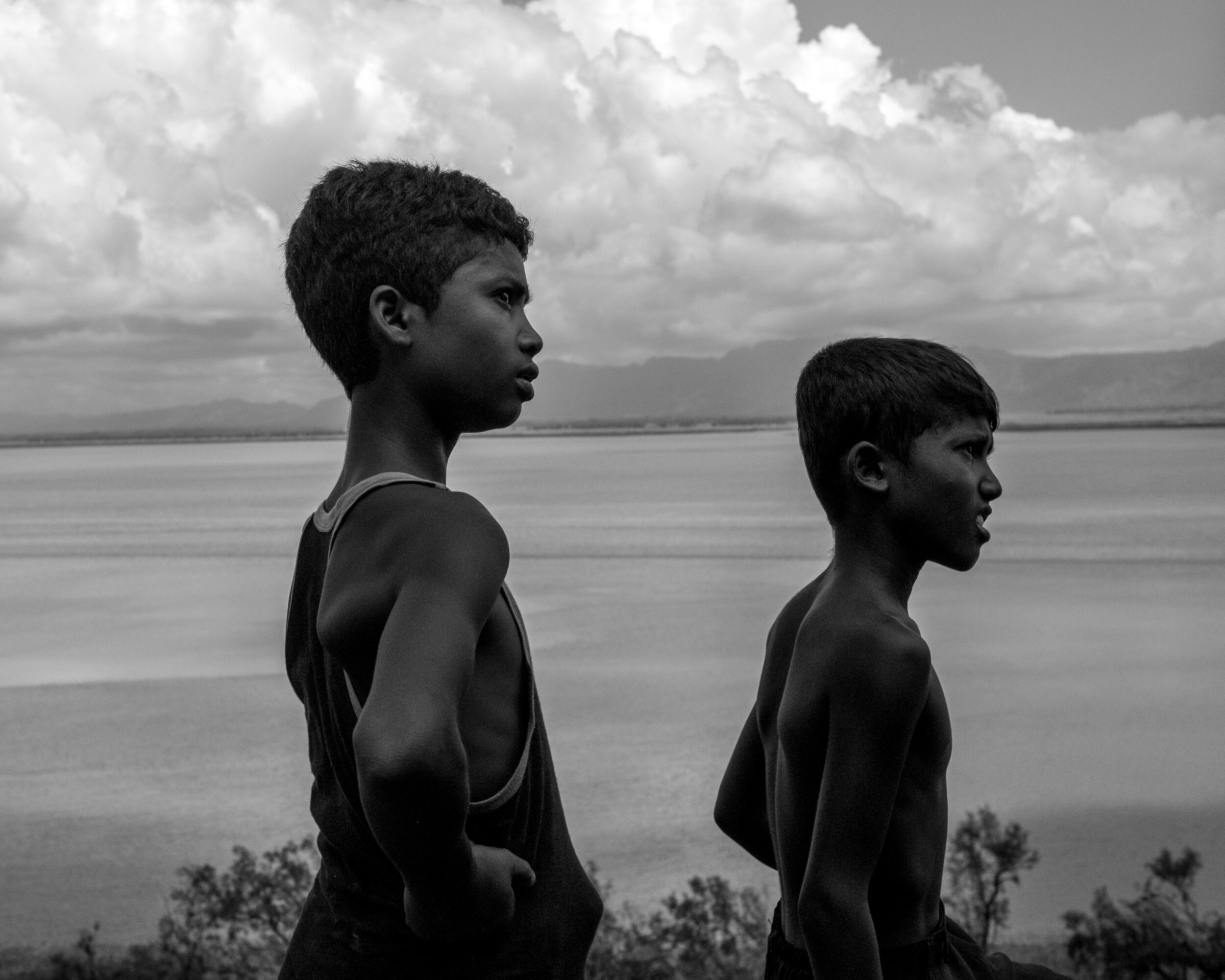  Rohingya children in front of the Naf River, Myanmar border 