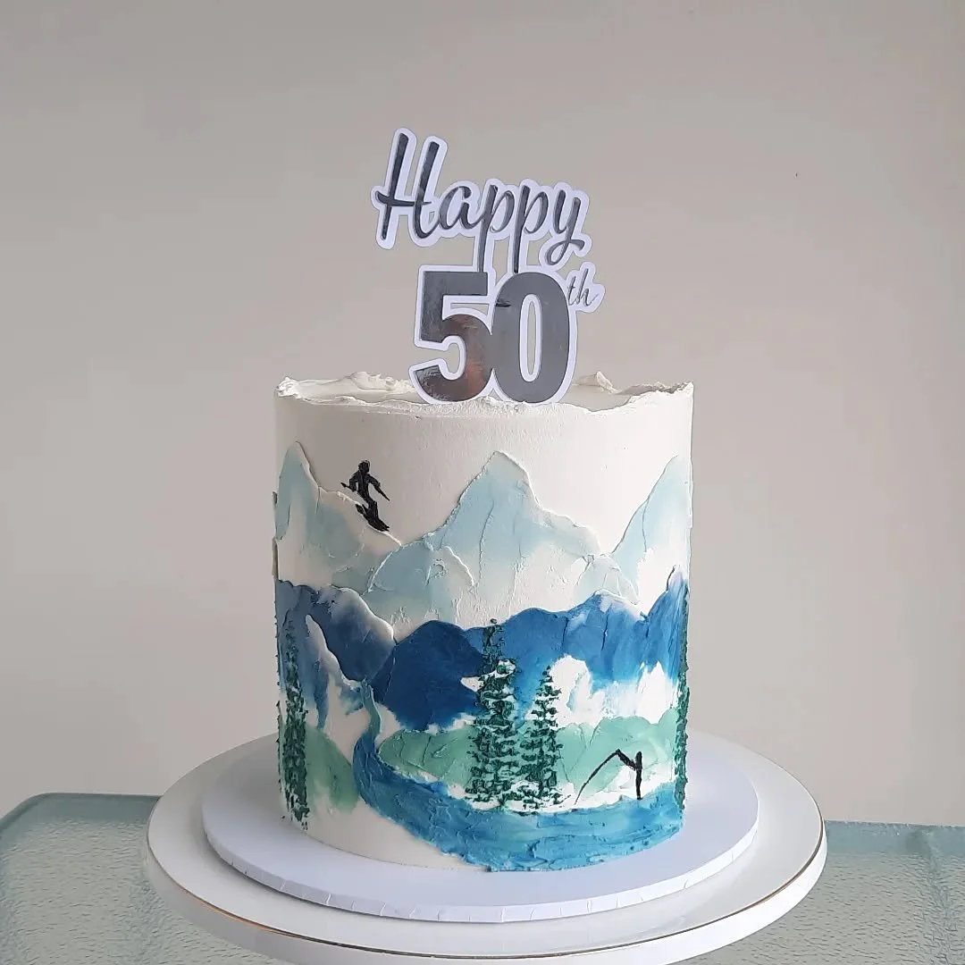 Mountains, streams, fishing, skiing βοΈπΏβοΈπ£
A mountain scene cake for a lover of the great outdoors π
#mountaincake #outdoorscake #50thcake #taupocakes 
#birthdaycakestaupo #mountainscenecake